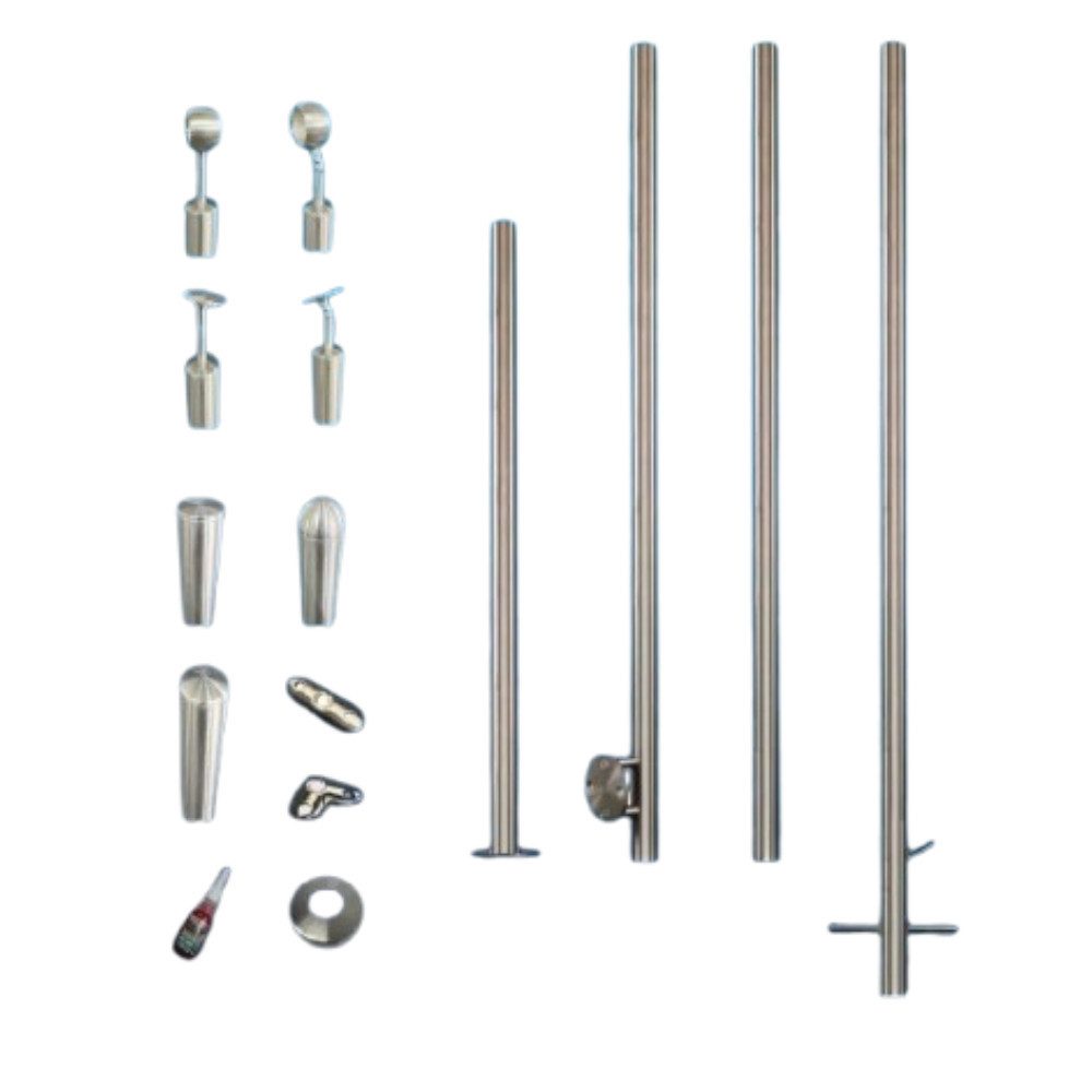 StahlFux Handlauf Edelstahlpfosten Balkongeländer, 90 cm Gesamtlänge, (Spar-Set, 1 St., für Handlauf), Seitliche Wangenmontage für Treppen, Balkone oder Podeste