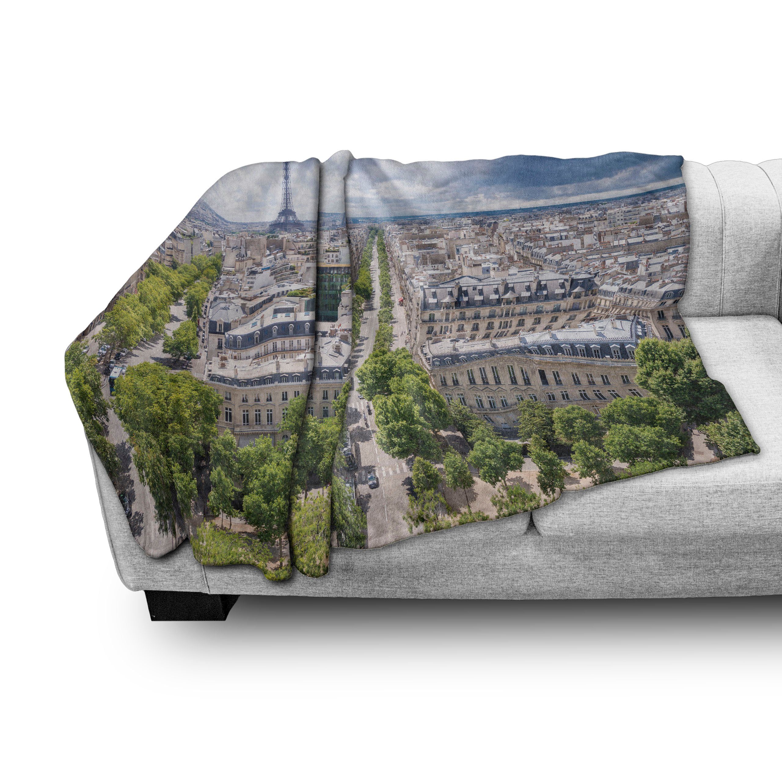 Außenbereich, Eiffelturm und Paris Innen- Gemütlicher für Wohndecke Abakuhaus, Plüsch Luftaufnahme den