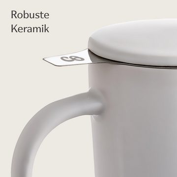 Cosumy Teeglas Teetasse mit Sieb und Deckel 400ml - Jumbotasse, Keramik, Hält Lange warm - 400 ml Groß - Spülmaschinenfest