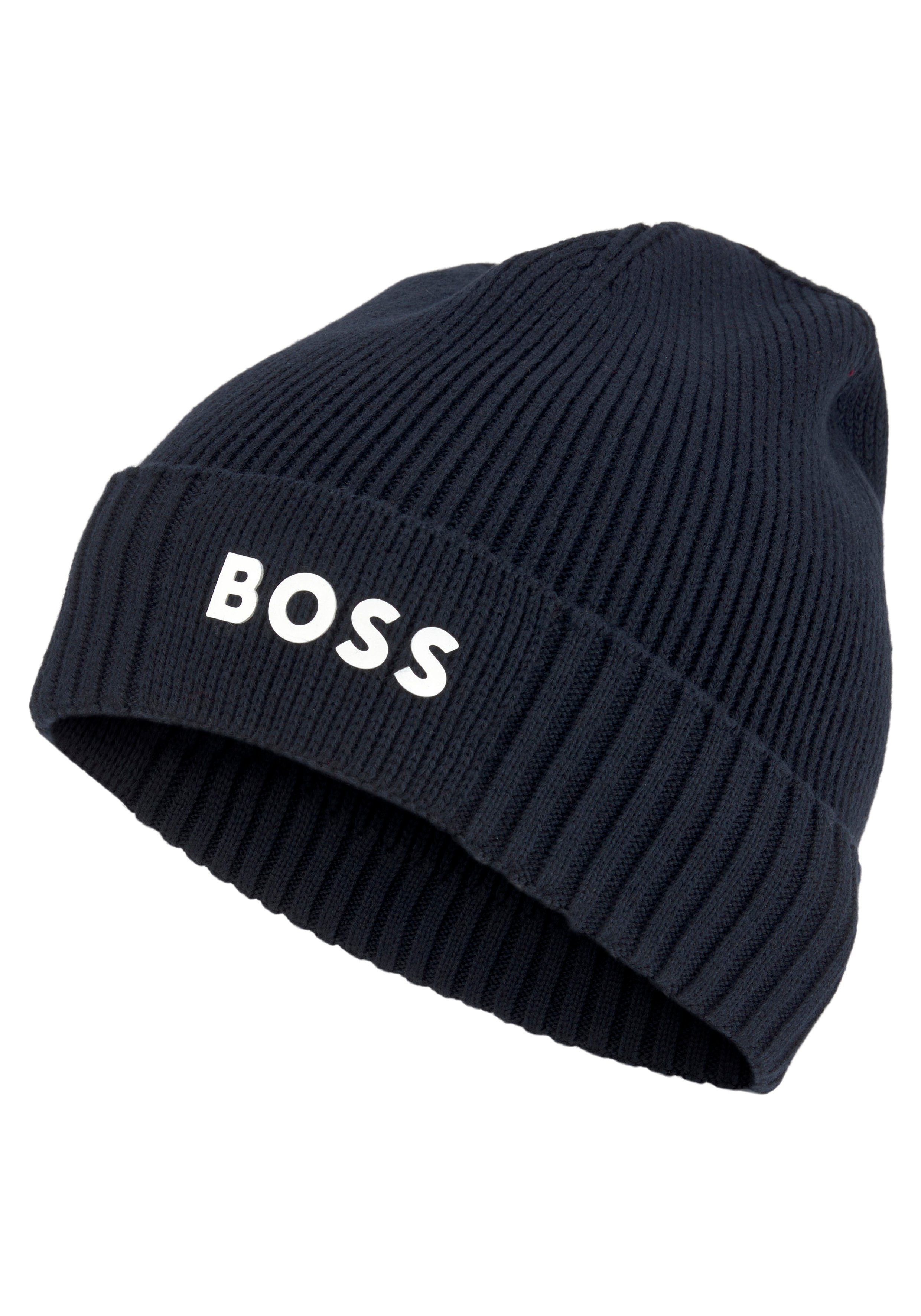 BOSS dunkelblau Abschluss am Labelbesatz Beanie mit Asic_Beanie-X GREEN vorderen