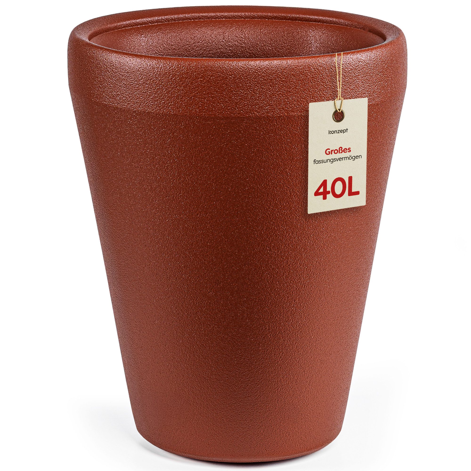 KONZEPT Übertopf 40 cm Durchmesser aus Kunststoff, 40 L, in Ton-Optik, Zylindrische Form, Ton-Optik, glatte Oberfläche