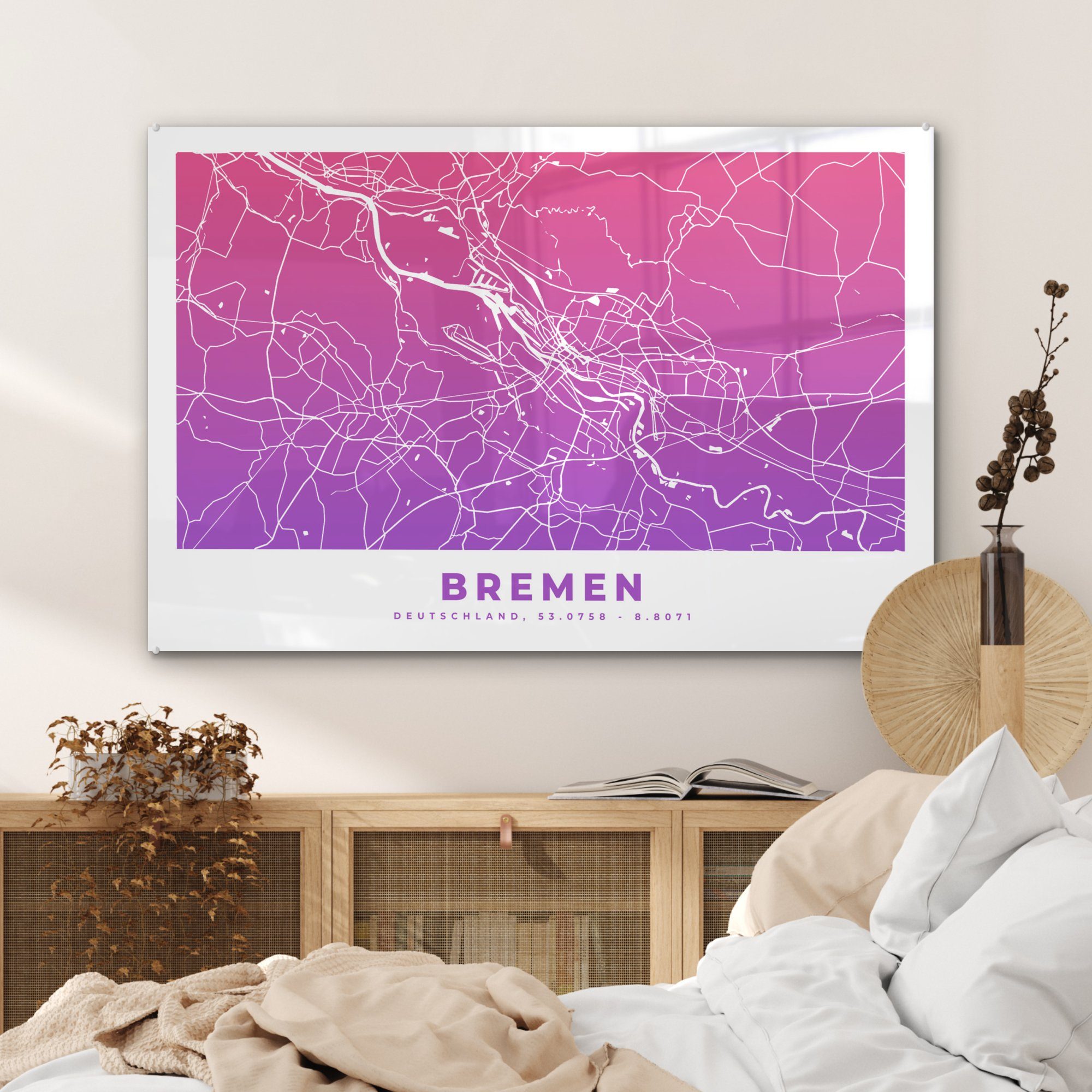 MuchoWow Deutschland, (1 Bremen Schlafzimmer Karte St), Acrylglasbilder - Wohnzimmer Acrylglasbild & -