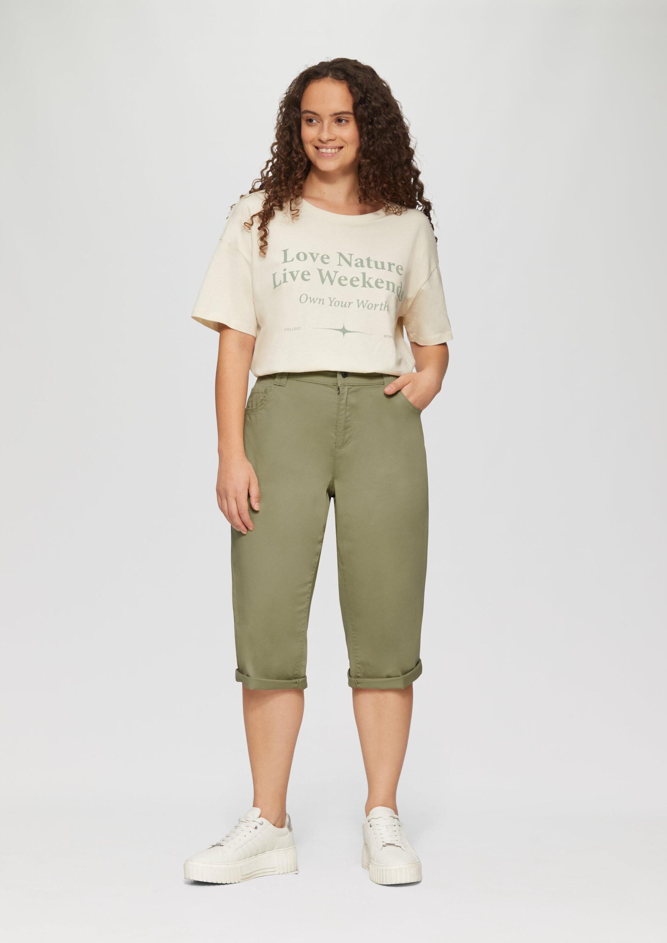 QS Shorts Hose Elastische Capri-Hose aus Baumwoll-Satin