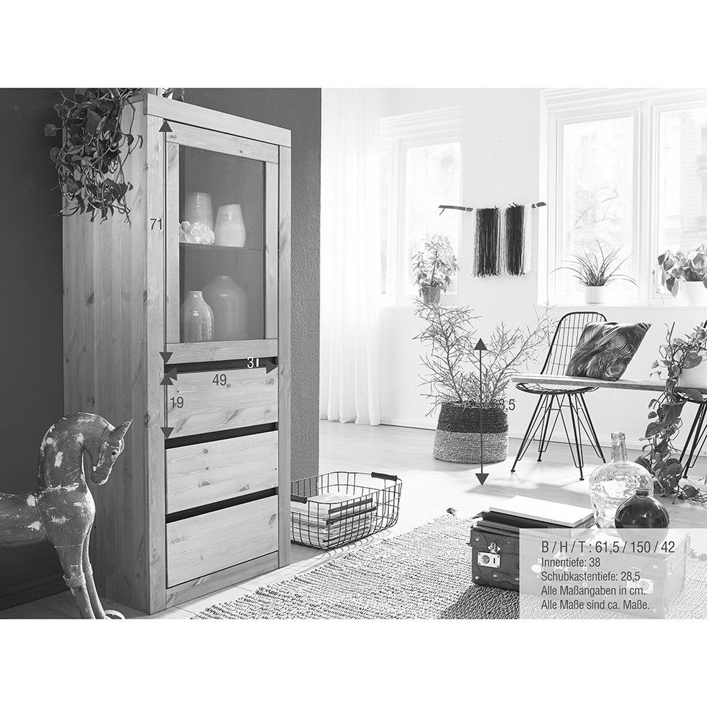 Lomadox Highboard WILSON-69, in eichefarbig Kiefer Massivholz, Softclose, B/H/T: ca. 61,5/150/42 cm