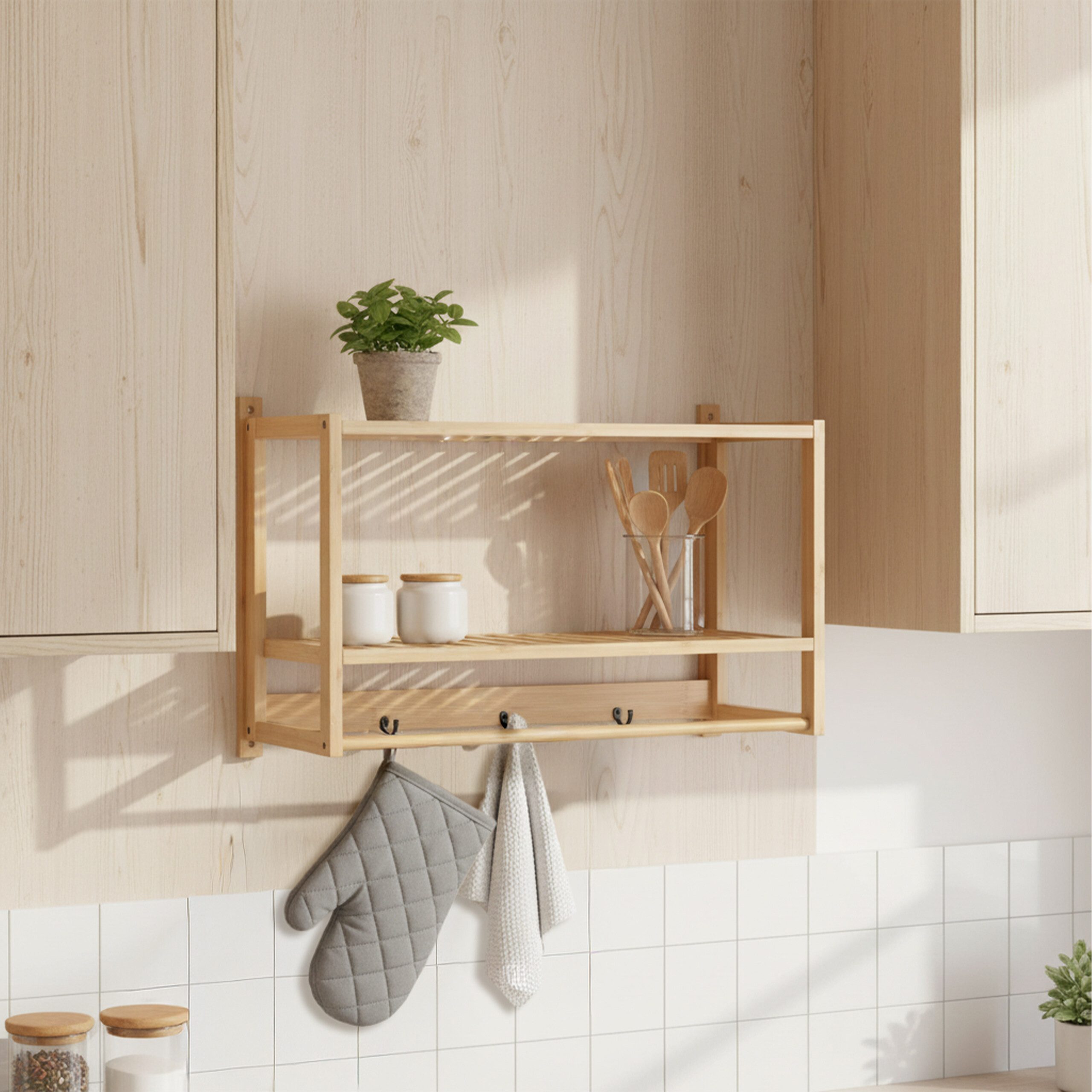 relaxdays Wandregal Bad mit Haken & Handtuchstange