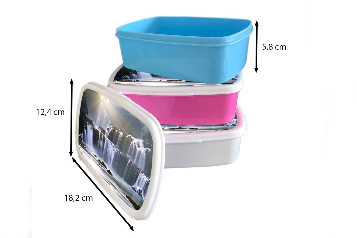 MuchoWow Lunchbox Wasserfall - Natur, Felsen rosa Kunststoff Brotdose Snackbox, Mädchen, für Kunststoff, (2-tlg), Erwachsene, Kinder, - Brotbox