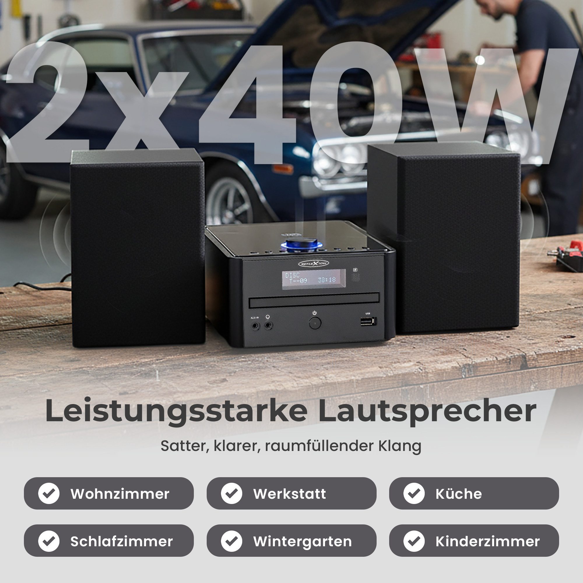 Reflexion HIF79DAB Microanlage (DAB/DAB+, UKW Radio, 80,00 W, Stereo-Micro-Hifi-System mit DAB, UKW, USB, MP3/CD, und Bluetooth)
