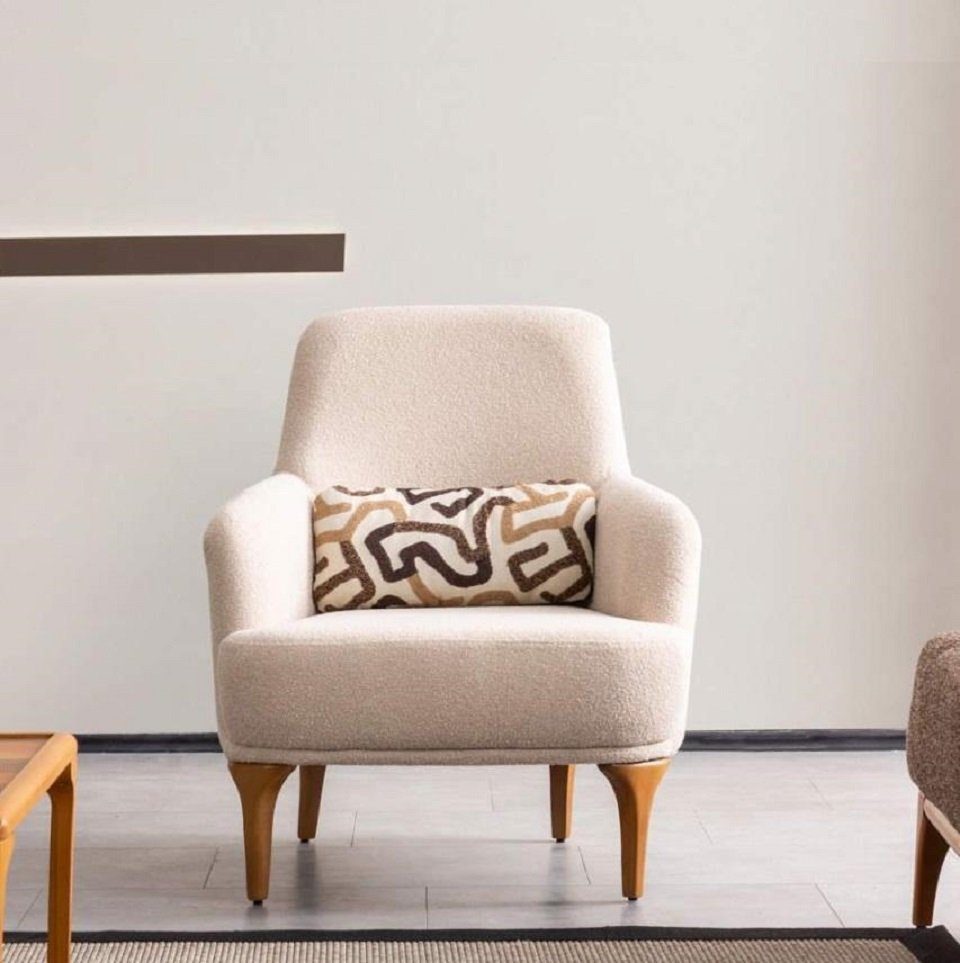 JVmoebel Sessel Design Sessel Beige Farbe Wohnzimmer Holz Stilvoll Lounge Club Möbel (1-St., Sessel), Made in Europe