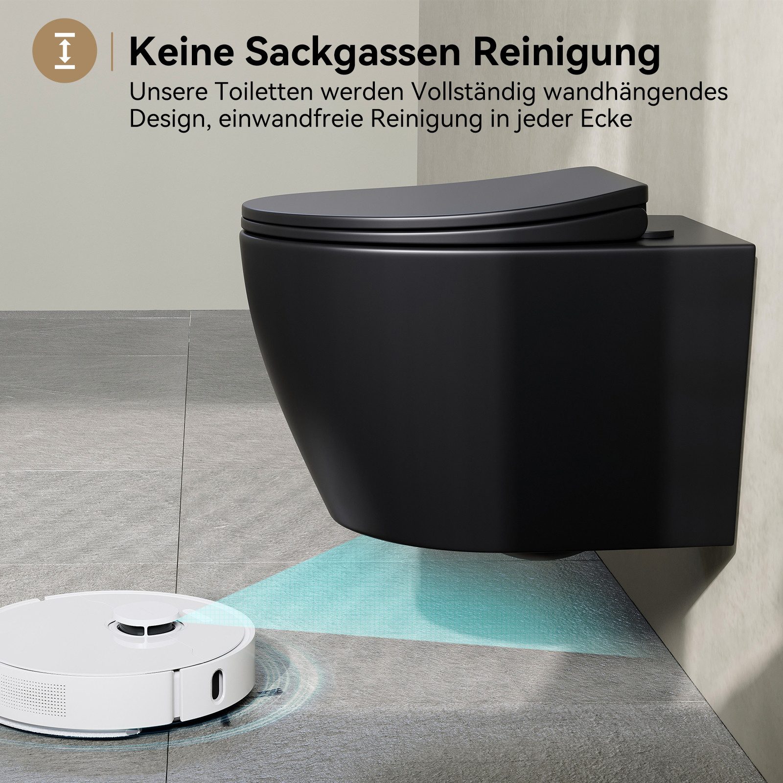 HOROW Tiefspül-WC Hänge WC Komplettset - Spülrandlos Toilette, Hänge WC, Abgang Wand WC, und Absenkautomatik WC Deckel, Toilette ohne Spülrand mit Nano Beschichtung