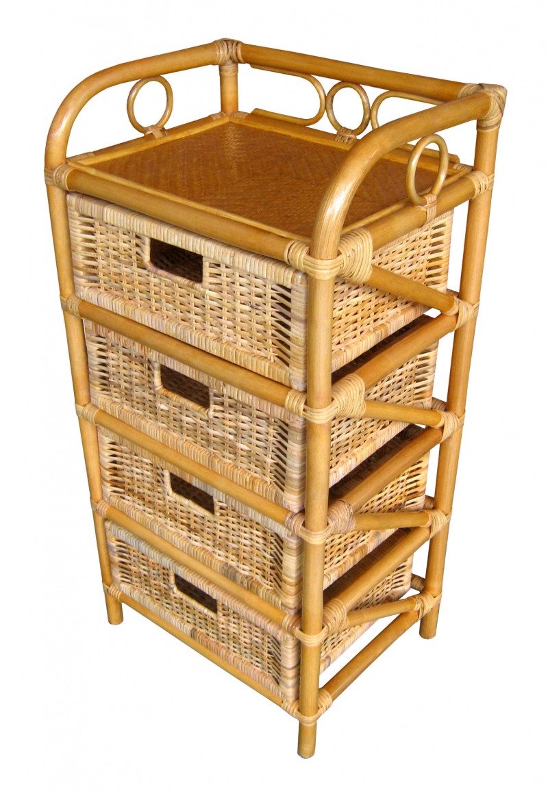 Rattani Standregal Rattanregal mit 4 Schüben, Korbregal mit Schub Fb. honig günstig online kaufen