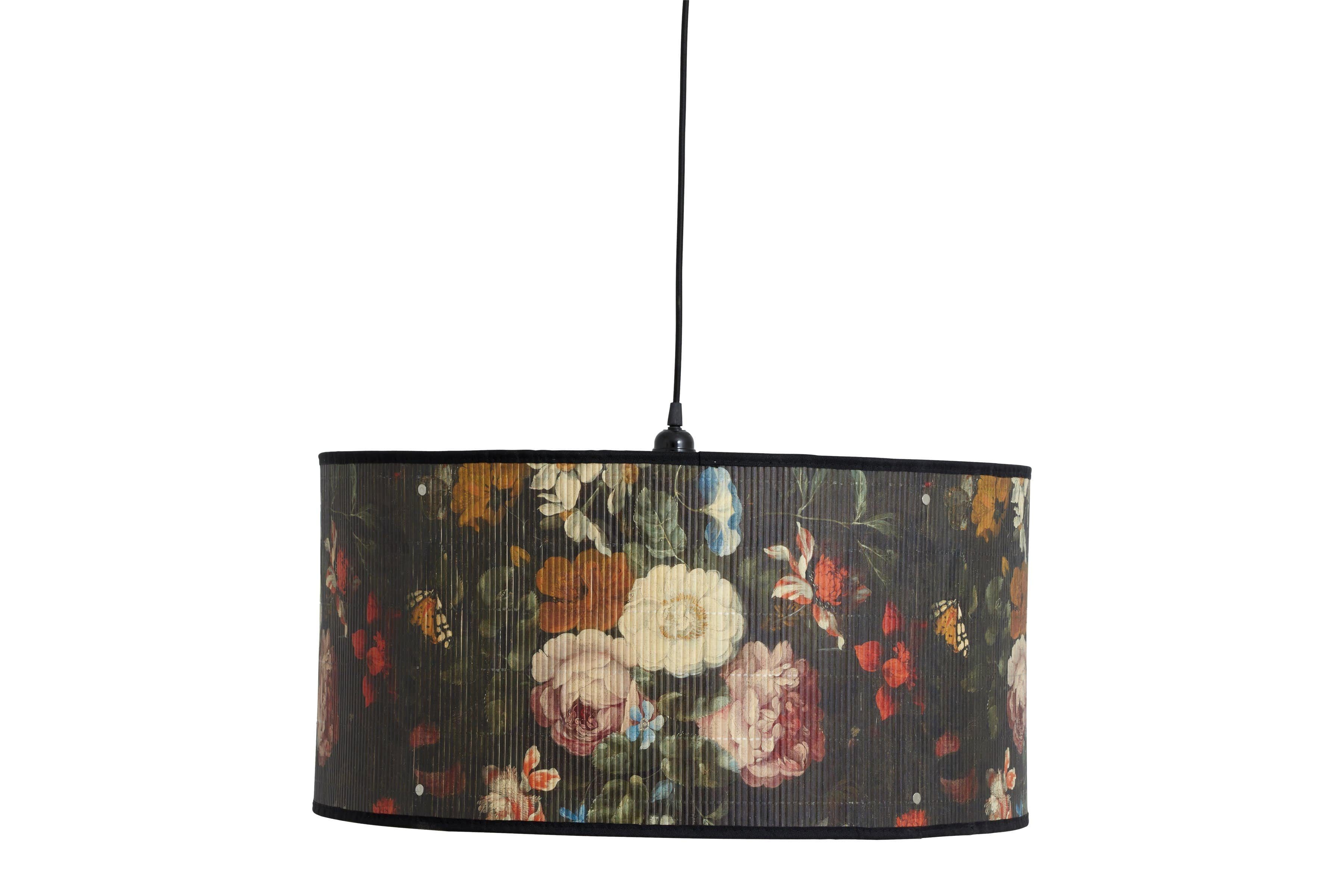 NORDAL Hängeleuchte BAUBO mit Blumenprint, Ø 60cm, ohne Leuchtmittel, aus Bambus