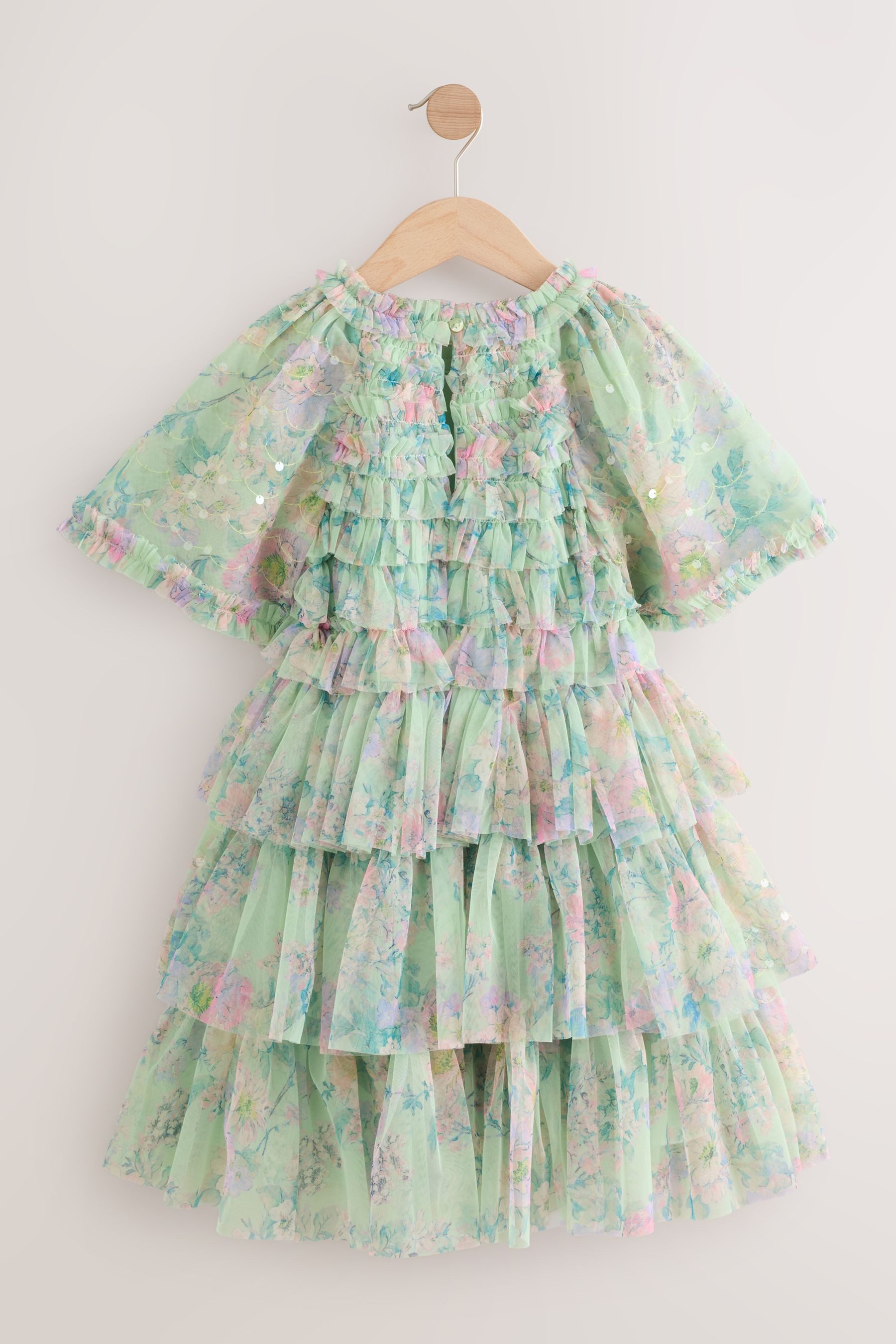Next Tüllkleid Festliches Kleid aus Mesh mit Blumen + Pailletten (1-tlg)
