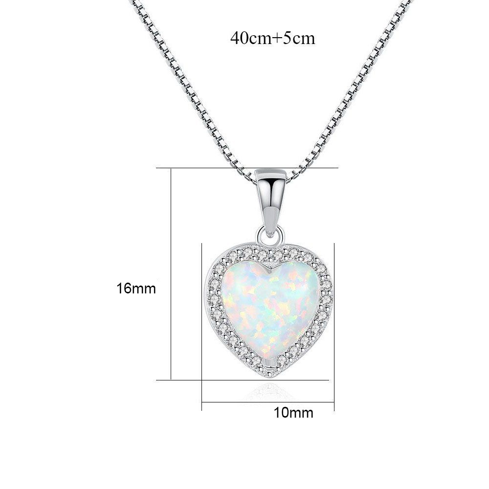 Limana Herzkette 925 Sterling Silber Kette mit Herz Anhänger 40-45cm künstlicher Opal, Liebe Geschenk für Frauen Damen Ehefrau Freundin Idee Liebesgeschenk