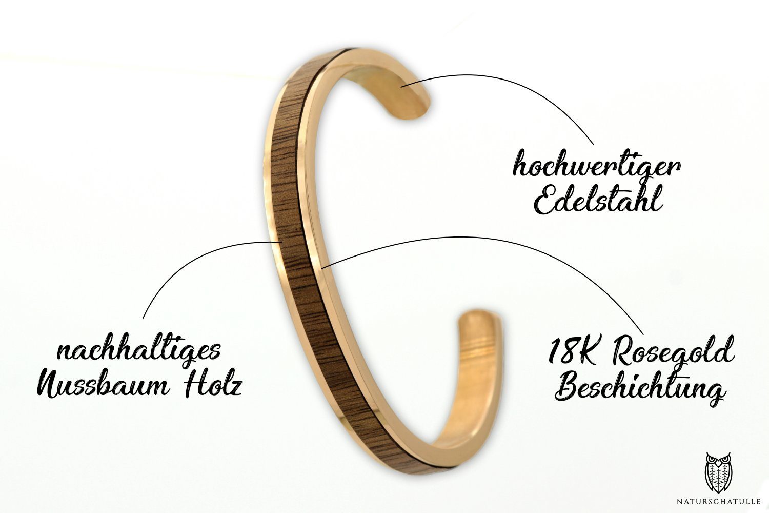 NaturSchatulle Armreif Shine (Holzschmuck), Silber, Rosegold, Armband, Damen, Frauen, Armschmuck, Accessories