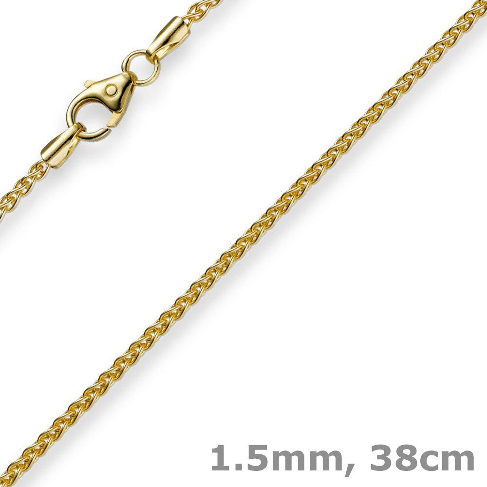 Goldkette 1,5mm Zopfkette aus 750 Gelbgold, 38cm