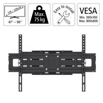 Hama schwenkbar, vollbeweglich, 119 - 229 cm (47"-90), 50", 55", 65", 75" TV-Wandhalterung, (bis 90 Zoll, Bohrschablone/Wasserwaage integriert Neigung +/-: 2 /10° Rotation 6)