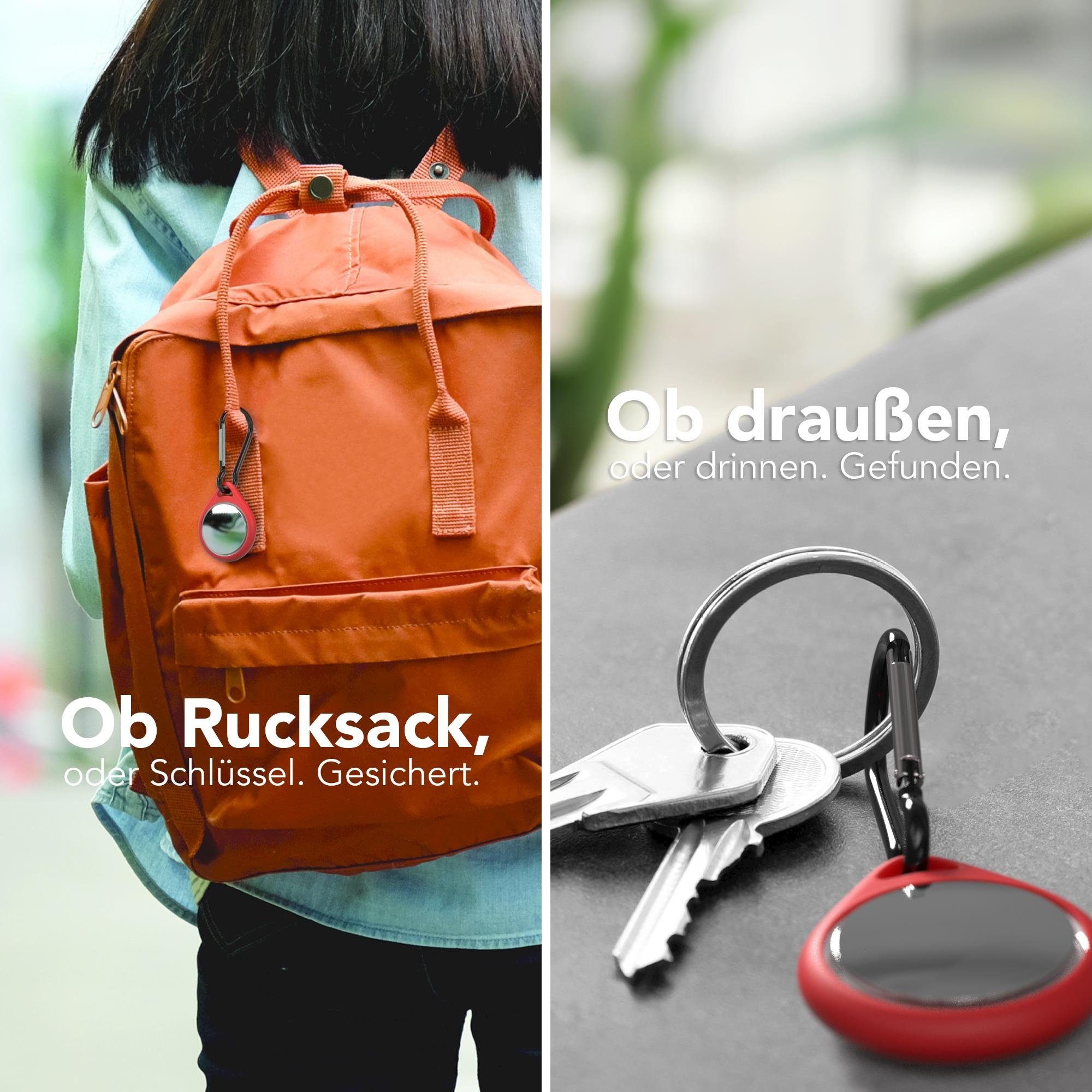 EAZY CASE Tasche mit Case Silicon Schutzhülle AirTag, kompatibel Anhänger Apple Schlüsselanhänger Schlaufe Rot Airtags Kratzfest GPS