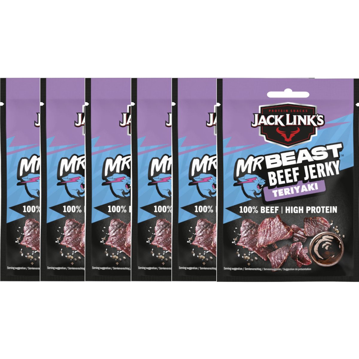 Jack-Links Fertiggericht, Jack Links Beef Jerky Teriyaki Dünne Rindfleischstreifen 25g 6er Pack