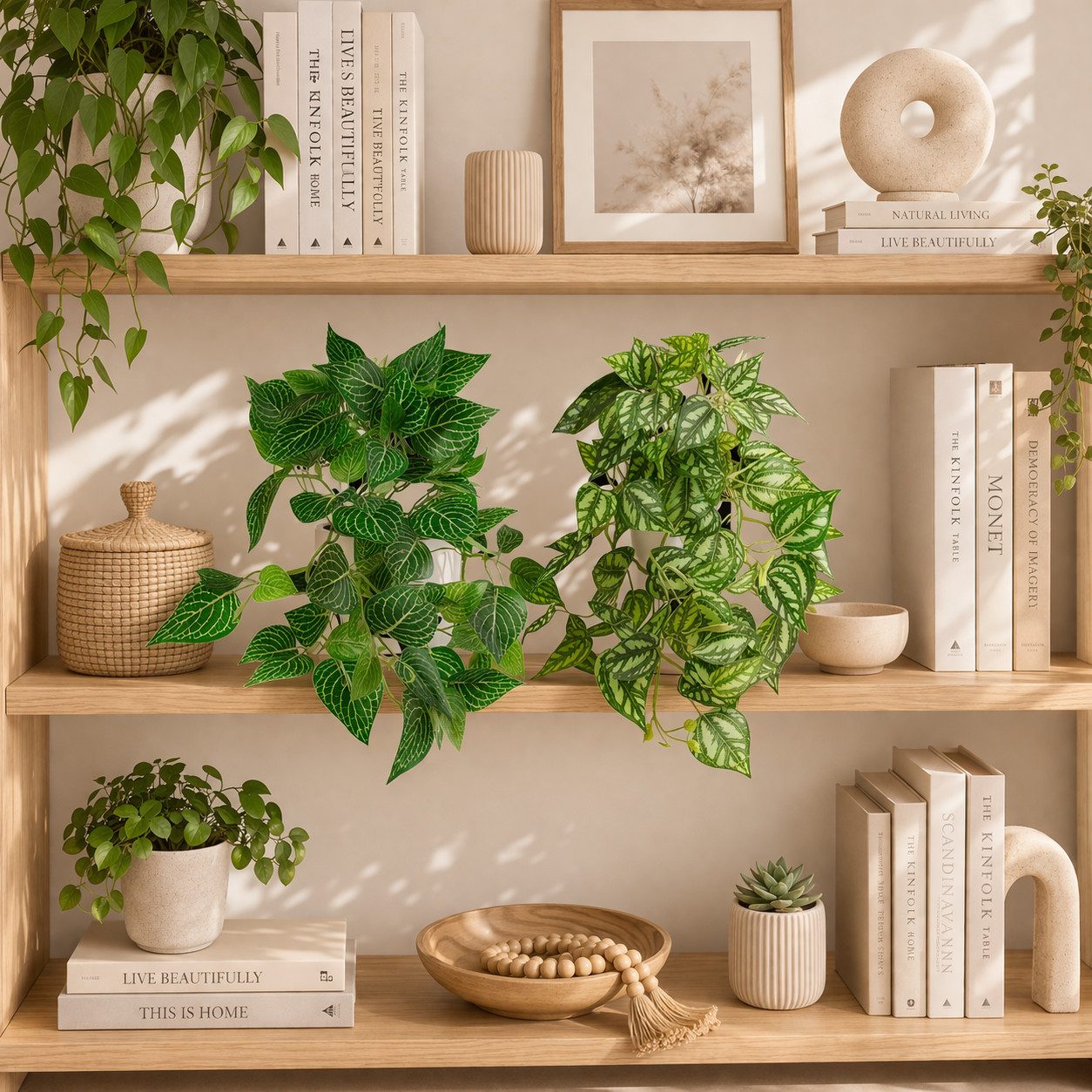 Kunstpflanze Künstliche Hängepflanzen im bruchfesten Topf, Hängepflanze künstlich Efeu, Monstera, Philodendron, Calathea, Pfeilblatt, Mosaik- & Zebrapflanze, PASCH, Bruchfester weißer Kunststofftopf