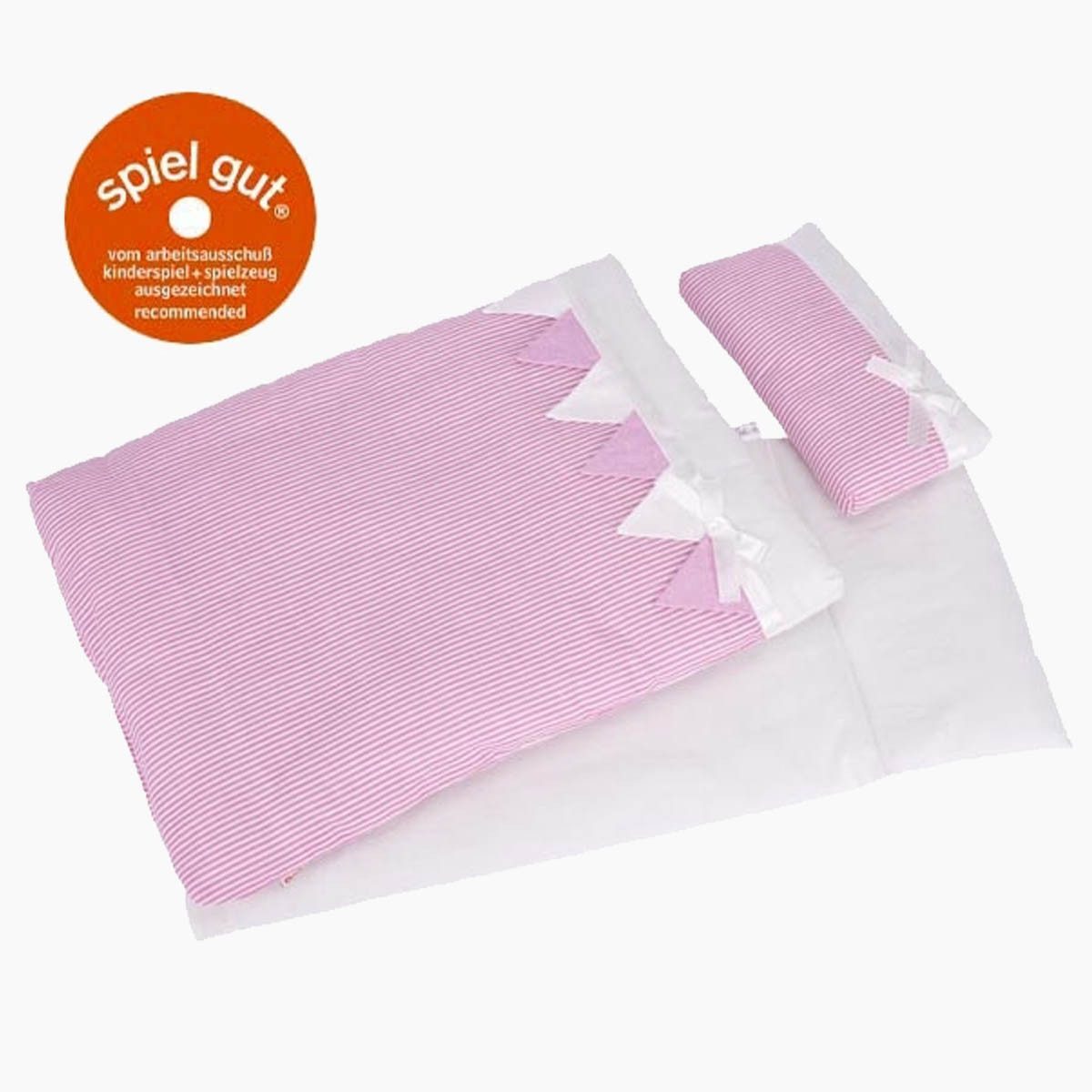 goki Puppen Bettwäsche Puppenbettzeug rosa Streifen, (packung, 3-tlg., 3er set), Traumhafte Bettwäsche 3 teilig