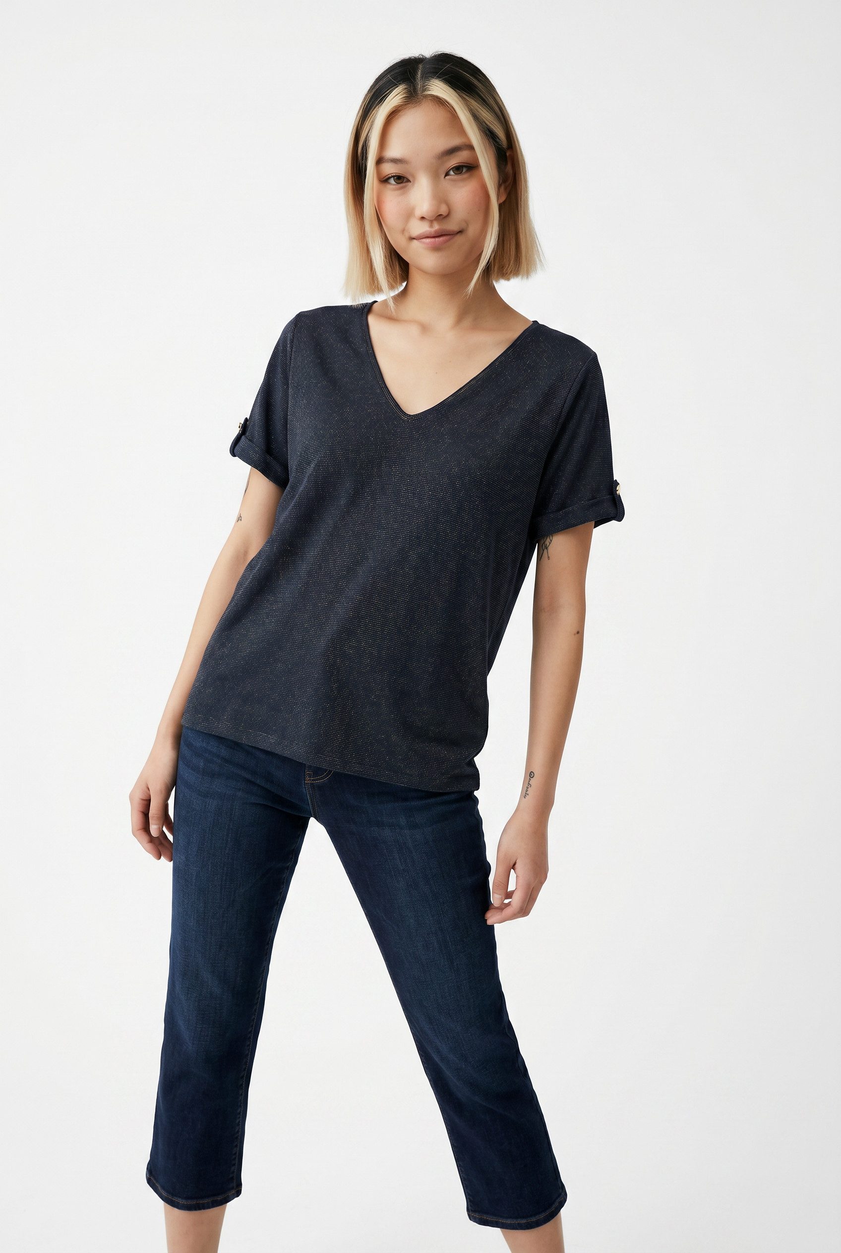 Vero Moda Kurzarmshirt VMBAILEY S/S V-NECK T-SHIRT JRS BTQ GA