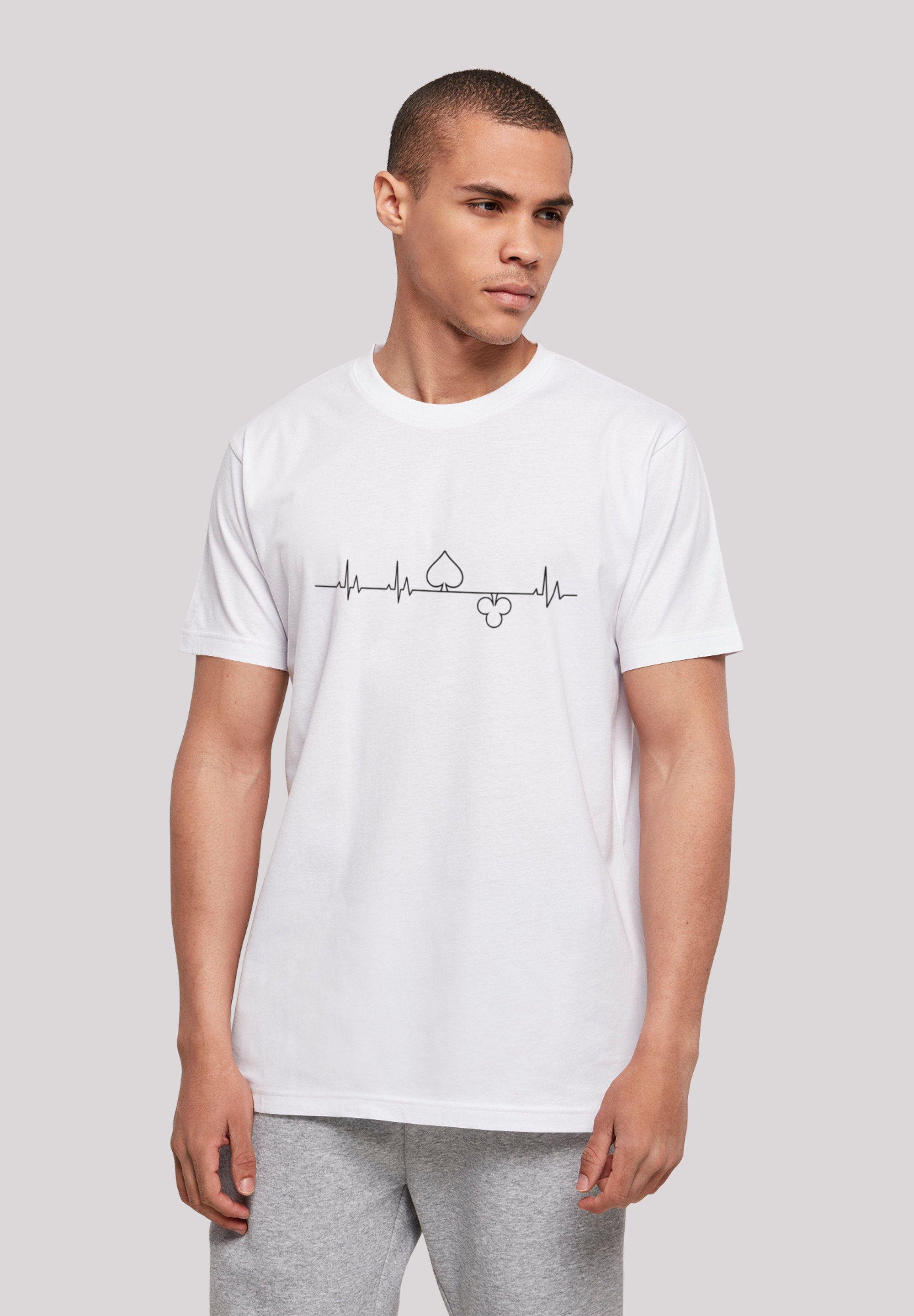 weiß Herz Poker Heartbeat Print T-Shirt F4NT4STIC