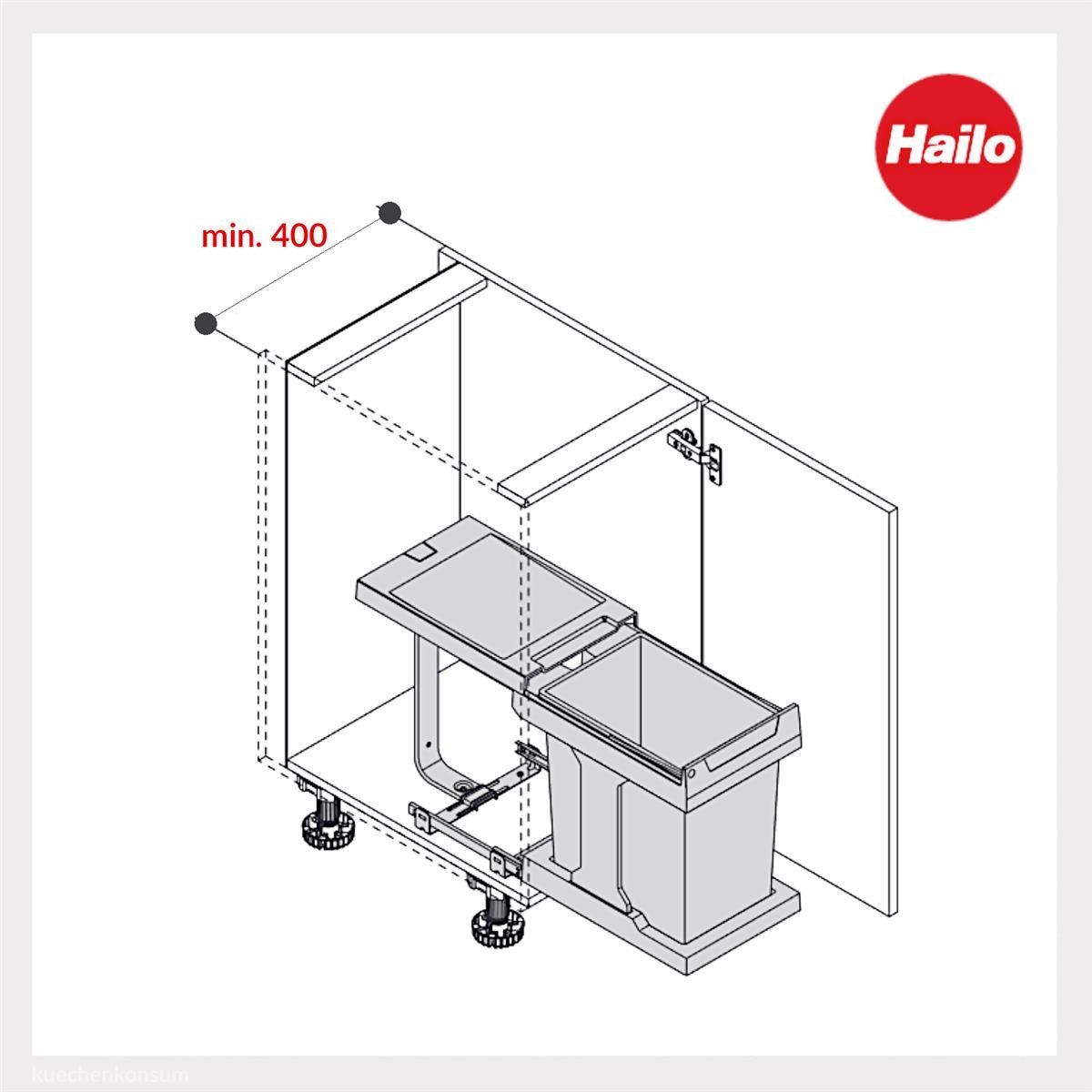 Hailo Einbaumülleimer Hailo Abfallsammler 3635001 AS Swing Solo manual 20 Liter, für Schrankbreite ab 300 mm mit Drehtür – Bild 5 von 5
