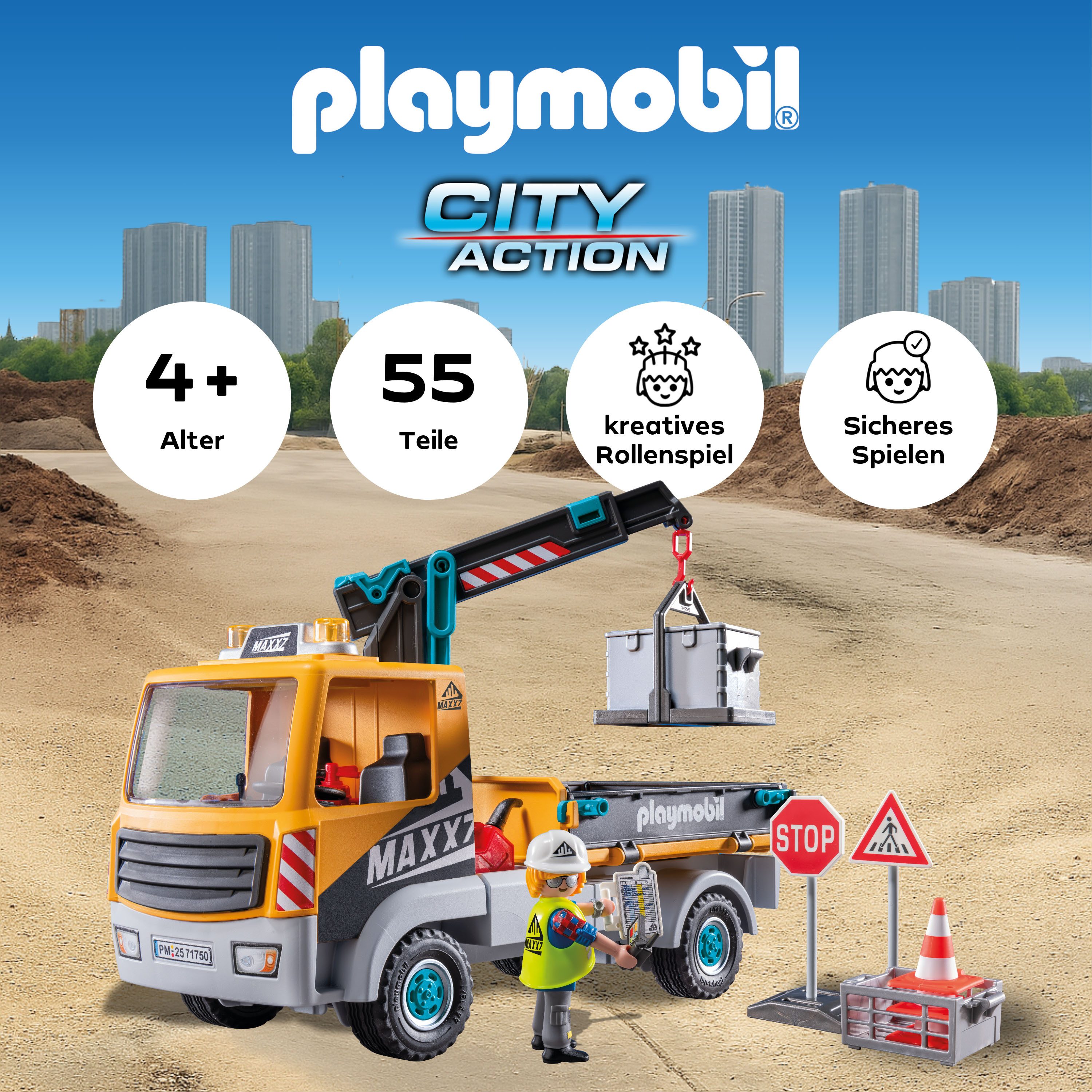 Playmobil® Baustellen-LKW mit Kran (71750), Playmobil Action Heroes Konstru günstig online kaufen