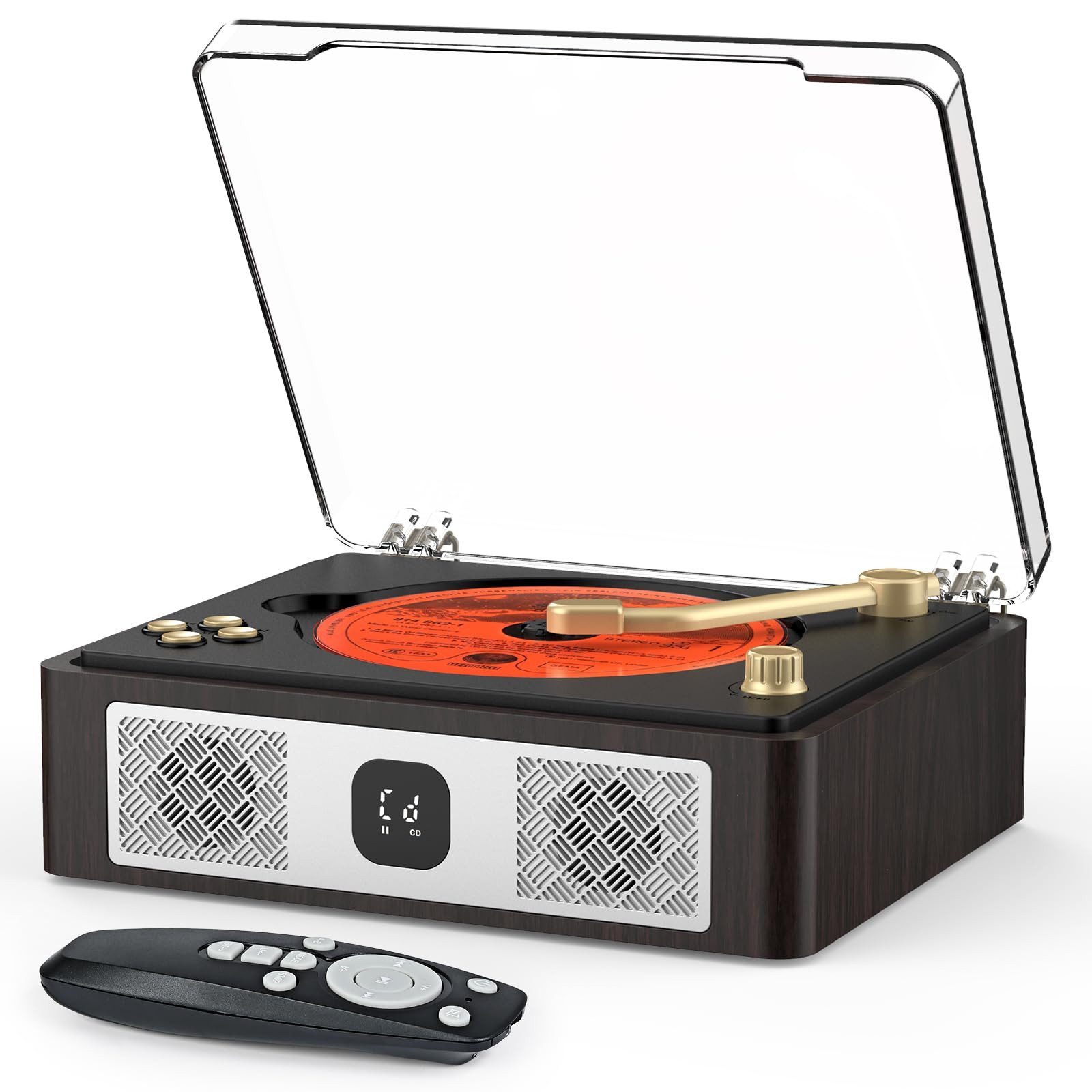 Tekoo Tragbarer CD-Player Bluetooth 5.4, 3600mAh Akku, USB & AUX, Holzoptik CD-Player (Bluetooth, Retro-Design, USB-Aufnahme, Optischer Ausgang, Stereo-Lautsprecher)