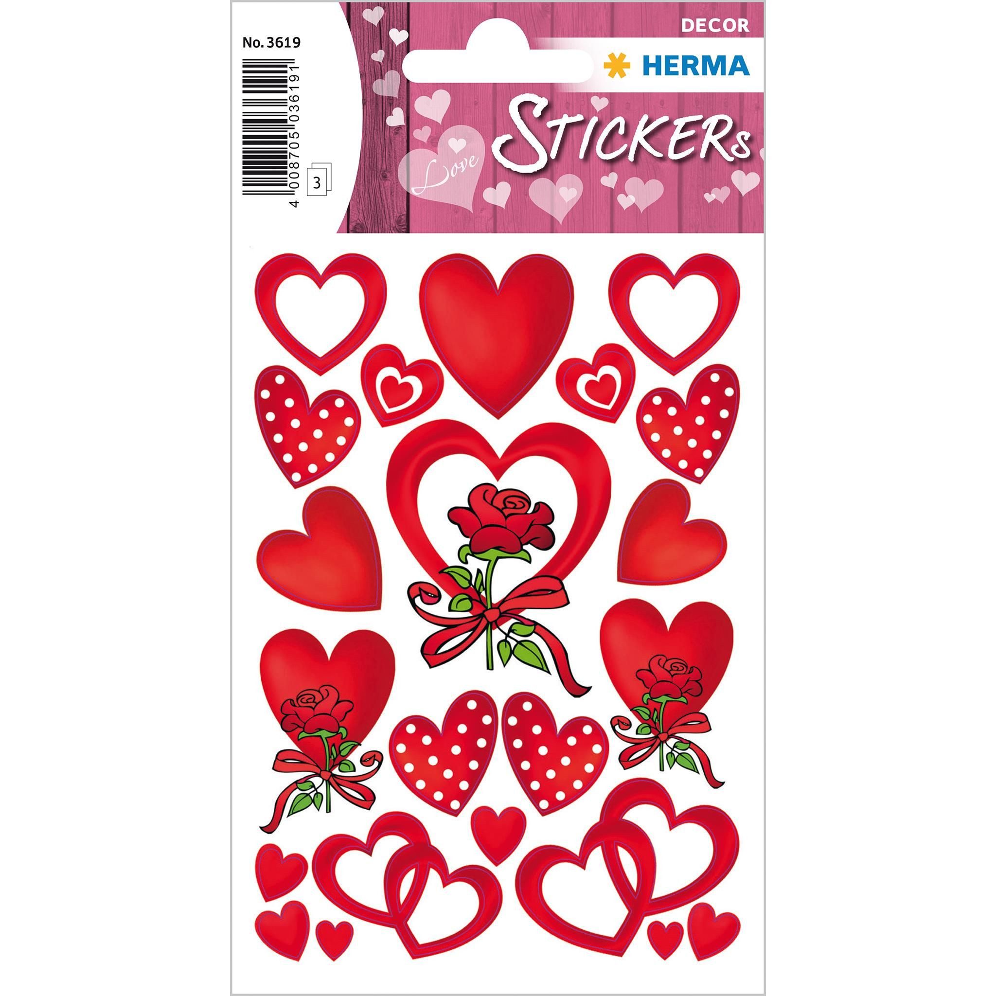 HERMA Sticker Herma Sticker DECOR Love Herzen und Rosen 3 Bl