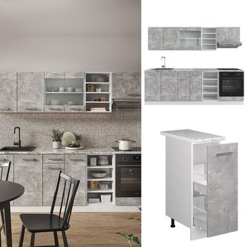 Livinity® Küchenzeile R-Line, Beton/Weiß, 240 cm, AP Anthrazit