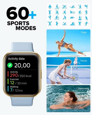 Aeac Smartwatch (1,7 Zoll, Andriod iOS), Damen Touchscreen Fitnessuhr Alexa 60+ Sportmodi Wasserdicht uhr