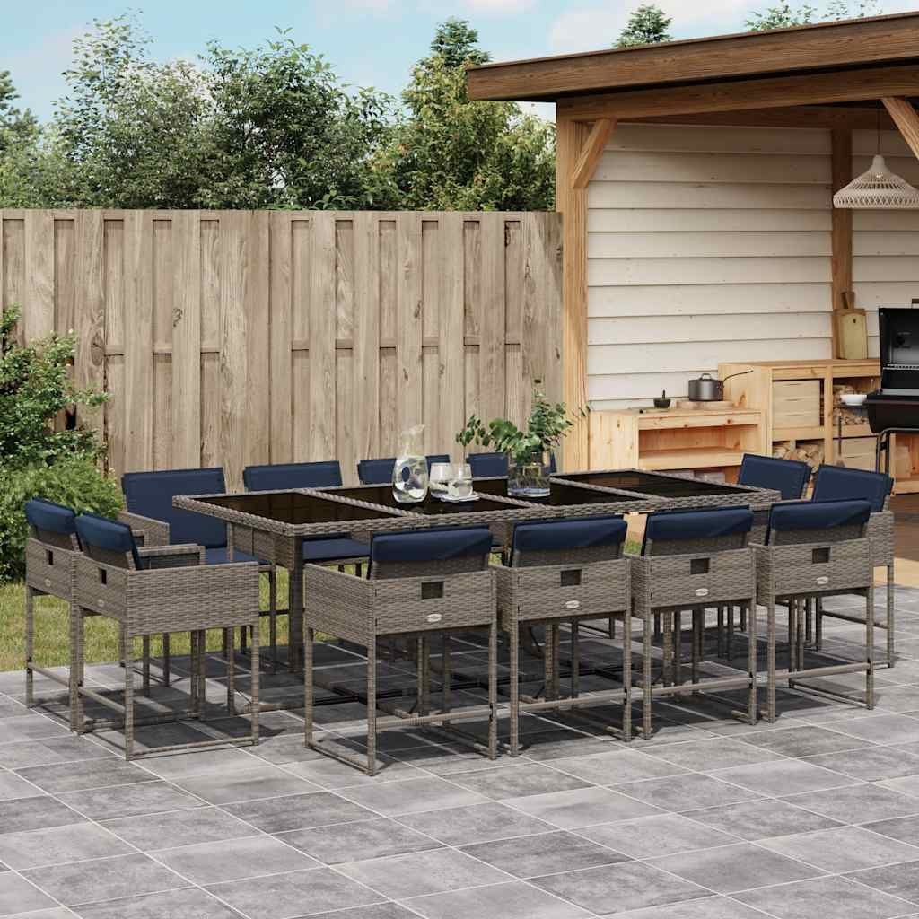 vidaXL Gartenlounge-Set 13-teiliges Garten-Ess-Set mit Kissen, grau, Polyrattan, (12-tlg)