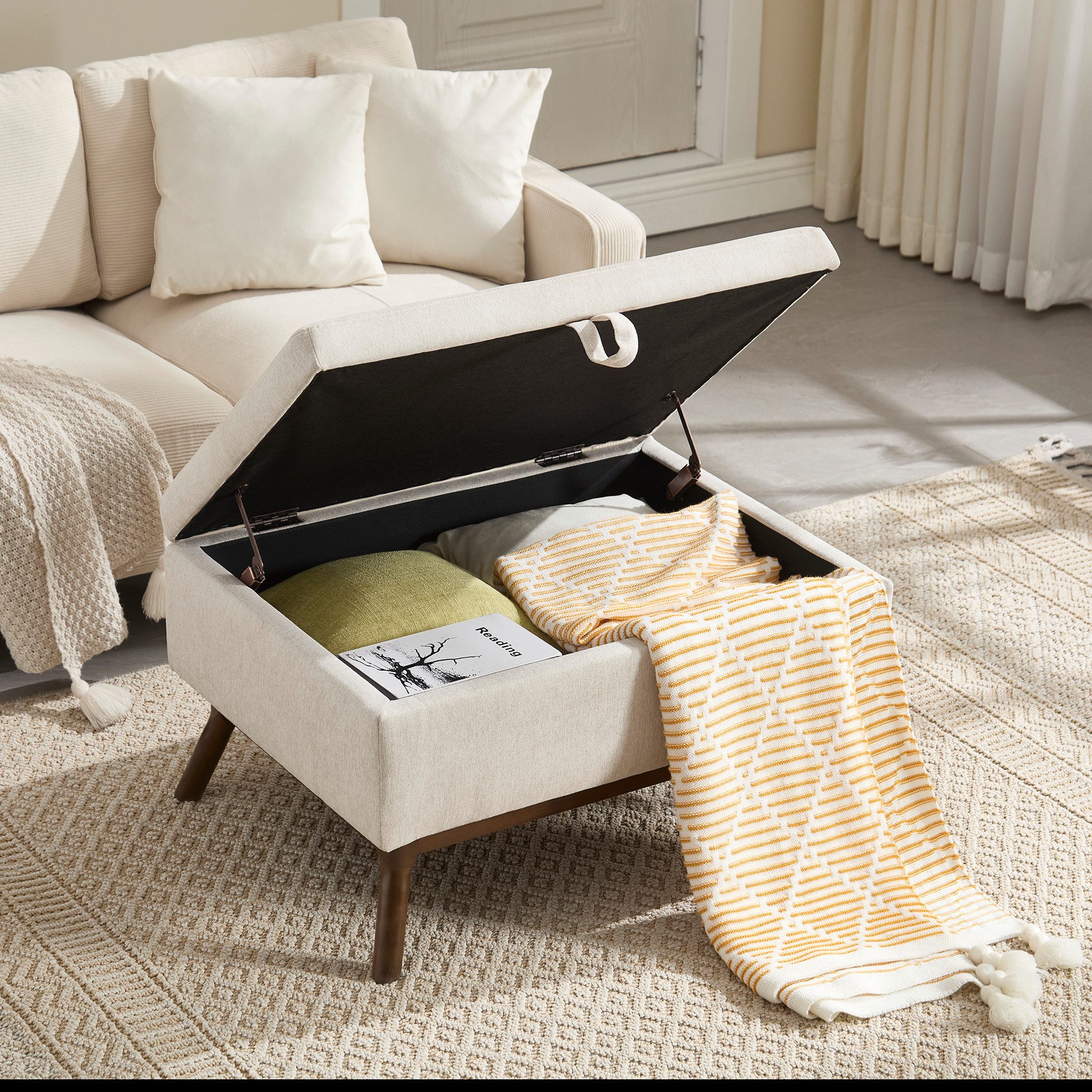 STILVORA Schuhbank mit sitzkissen,Mid-Century moderne Ottomane mit Stauraum günstig online kaufen