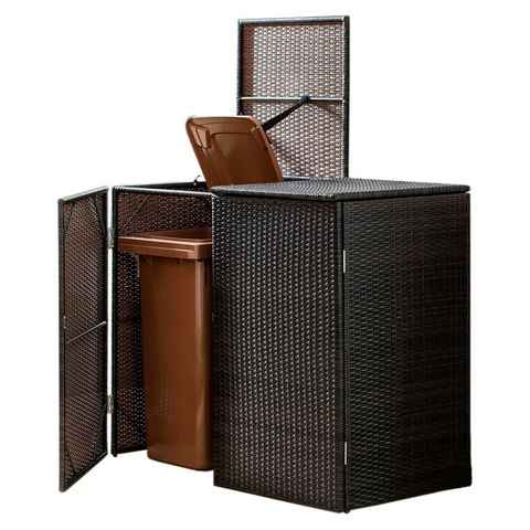 Green Yard Mülltonnenbox Doppel Mülltonnenabdeckung 2 Mülltonnen 111 x 65 x 104 cm Rattan-Optik (1 Stück, Mit Magnetverschluss), Deckel und Vorderseite zum Öffnen