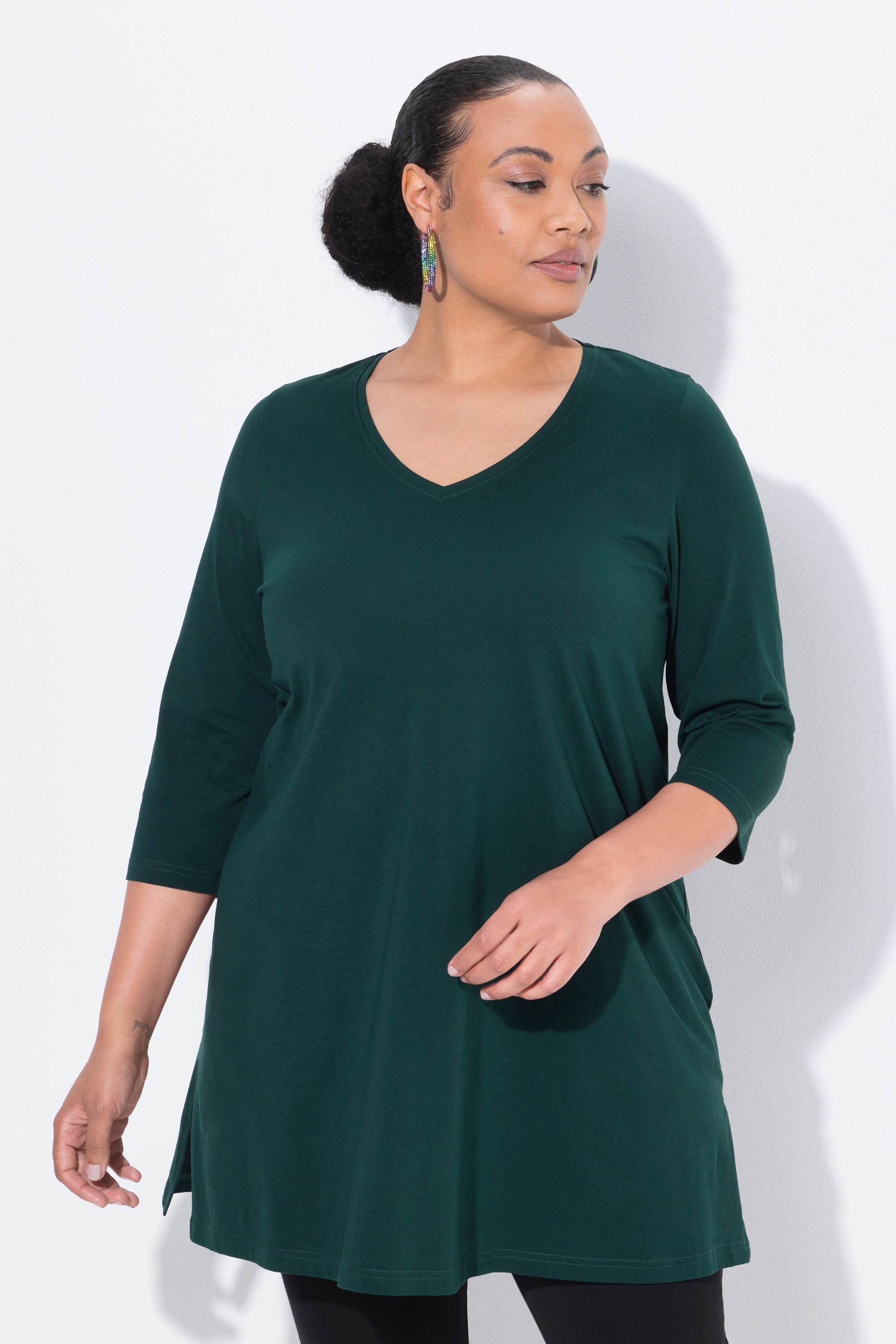 Ulla Popken Longshirt Longshirt A-Linie V-Ausschnitt günstig online kaufen