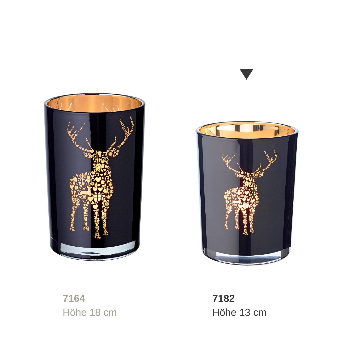 EDZARD Windlicht Fancy (H 13 cm, Ø 10 cm) Glas, Hirsch-Motiv, schwarz / gold
