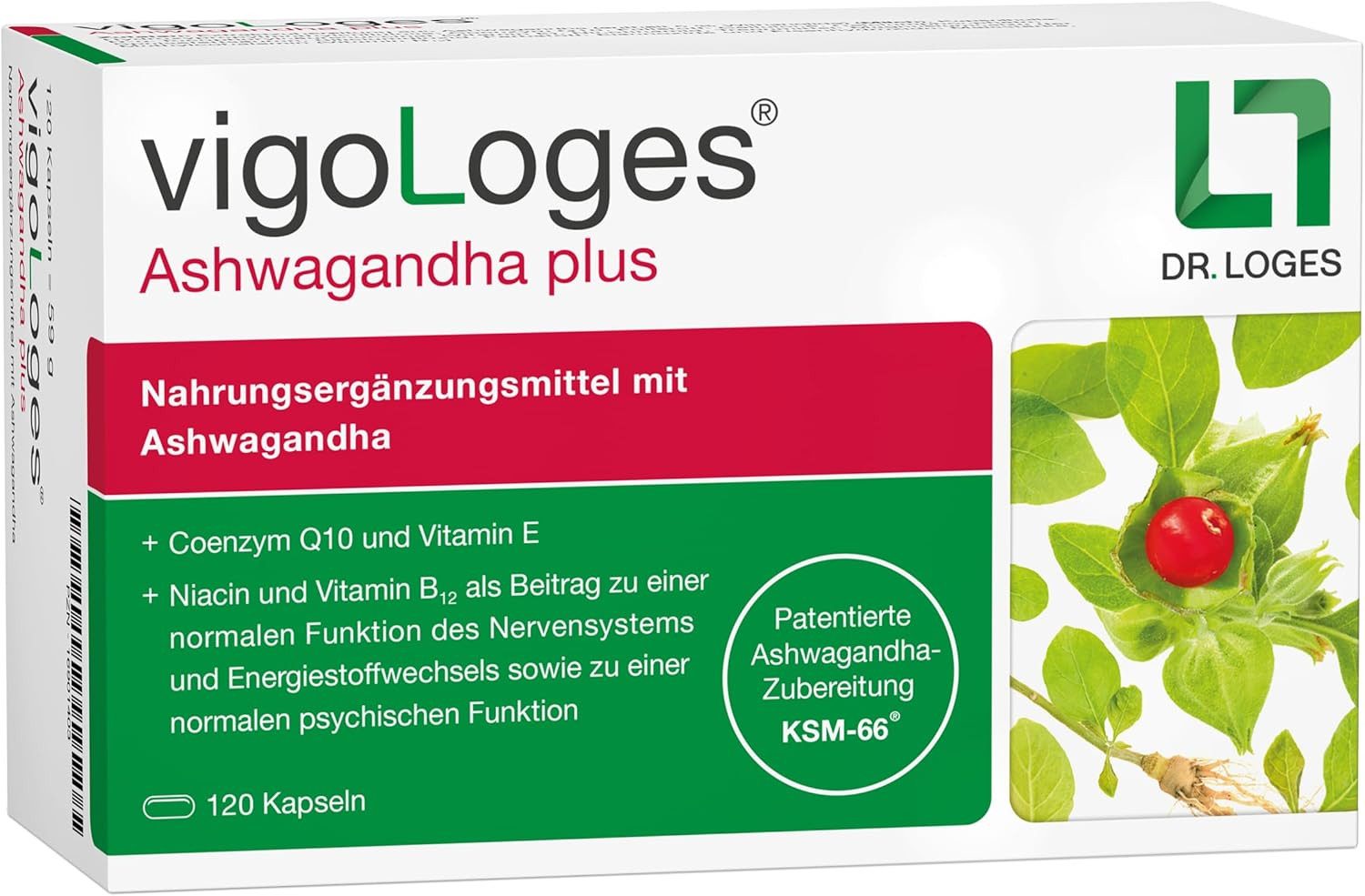 DocMed vigoLoges Ashwagandha plus 120 Kapseln, Einzelprodukt à 120 St., 300 g, vegetarisch, glutenfrei, zuckerfrei