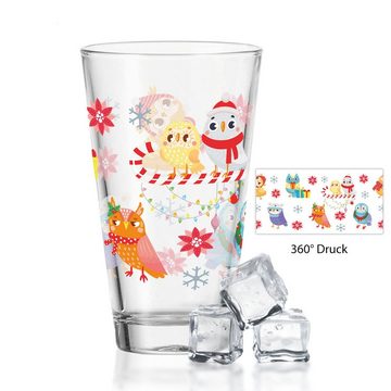 GRAVURZEILE Glas mit UV Druck - Wintereule - Weihnachtsmotiv, Glas, Zur Weihnachtszeit zum Wichteln und als Geschenk für Kinder