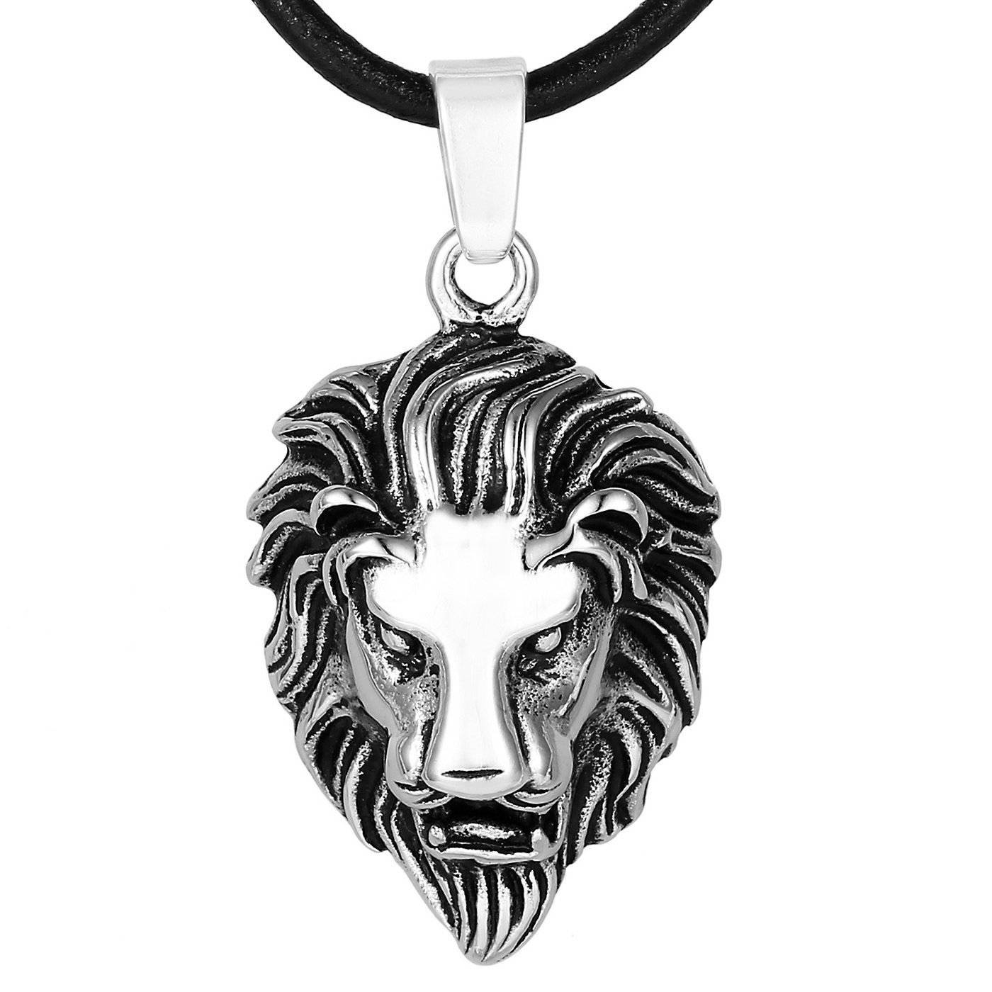 DonDon Kette mit Anhänger Lederkette Halskette 50 cm (1-tlg), Herren-Halskette mit Lederband, maskuline Anhänger, im Samtbeutel Löwe