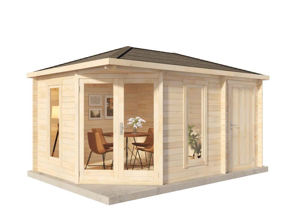 Alpholz Gartenhaus Holz 5-Eck Liwa Compact mit Anbau, BxT: 452x312 cm, in Naturbelassen mit 28mm Wandstärke