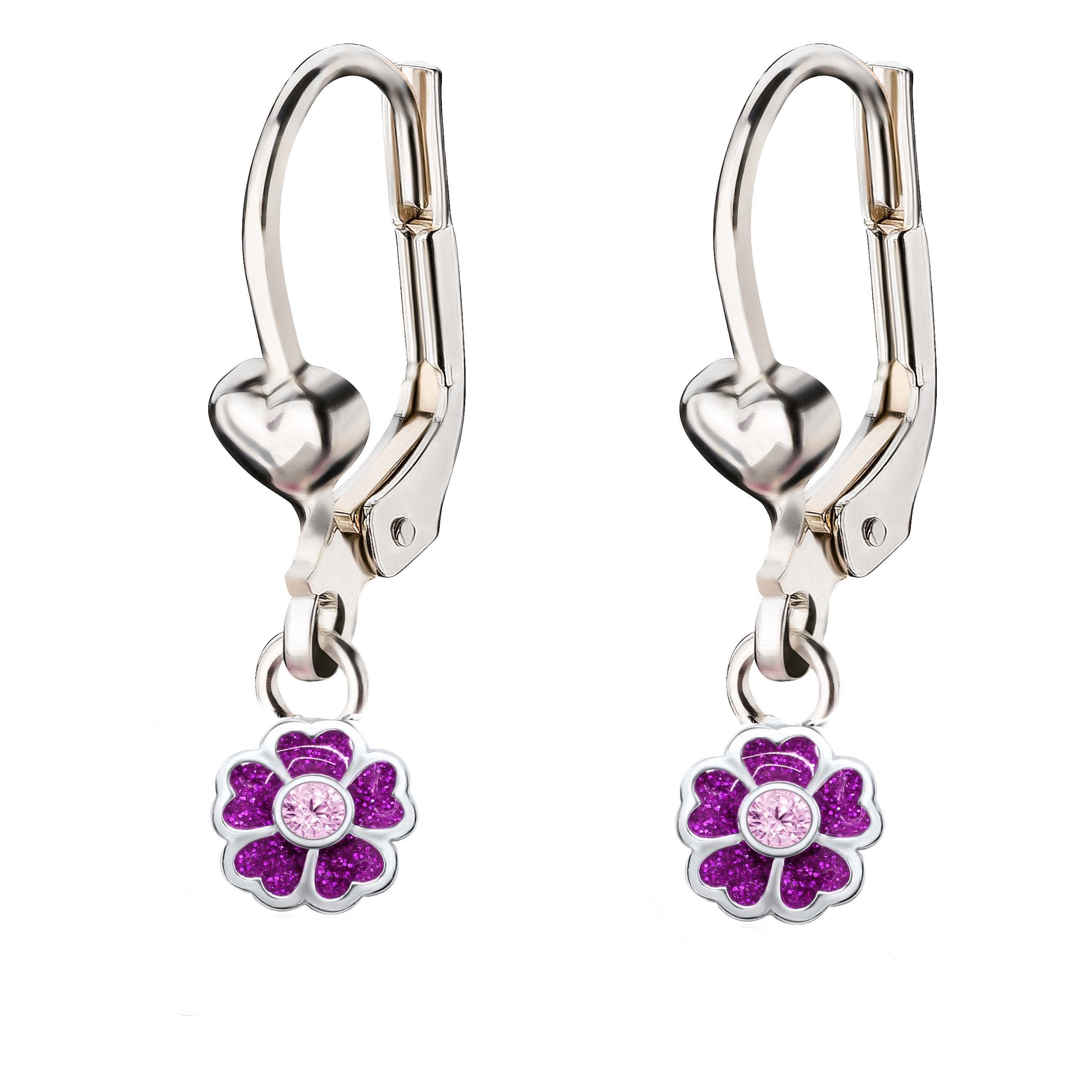 schmuck23 Paar Ohrhänger Kinder Ohrringe Blume Herz 925 Silber, Sterling Silber