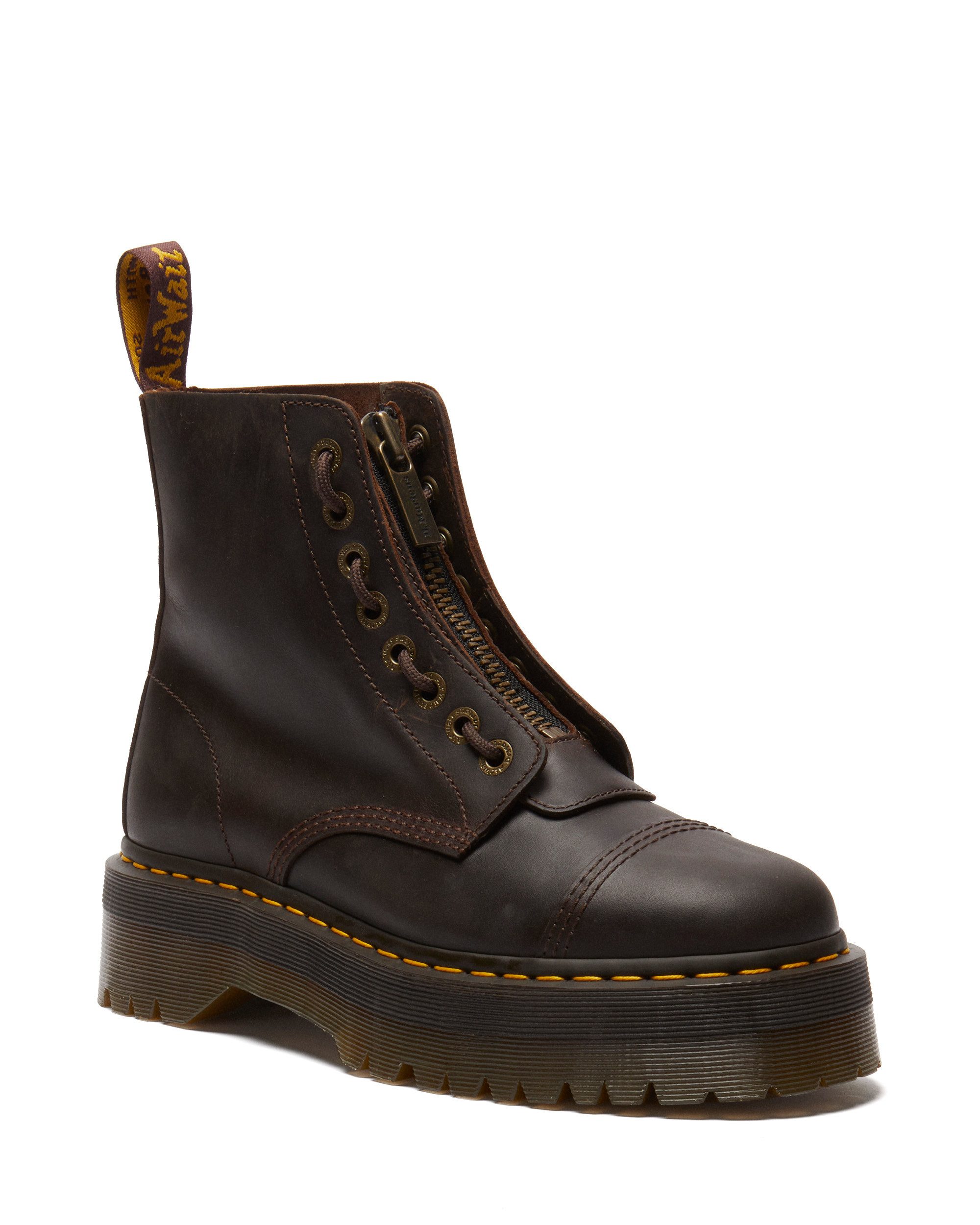 DR. MARTENS Sinclair Orleans Leder Plateaustiefel Schnürboots Schlupfboots mit Vorder-Reißverschluss, Zierschnürung, Plateausohle