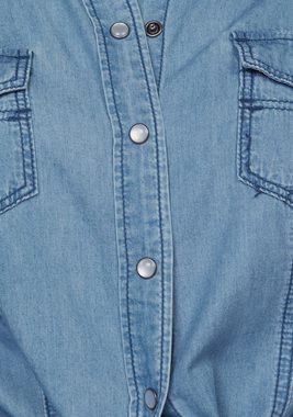 Arizona Jeansbluse mit Druckknöpfen in Perlmuttoptik und Krempelärmeln