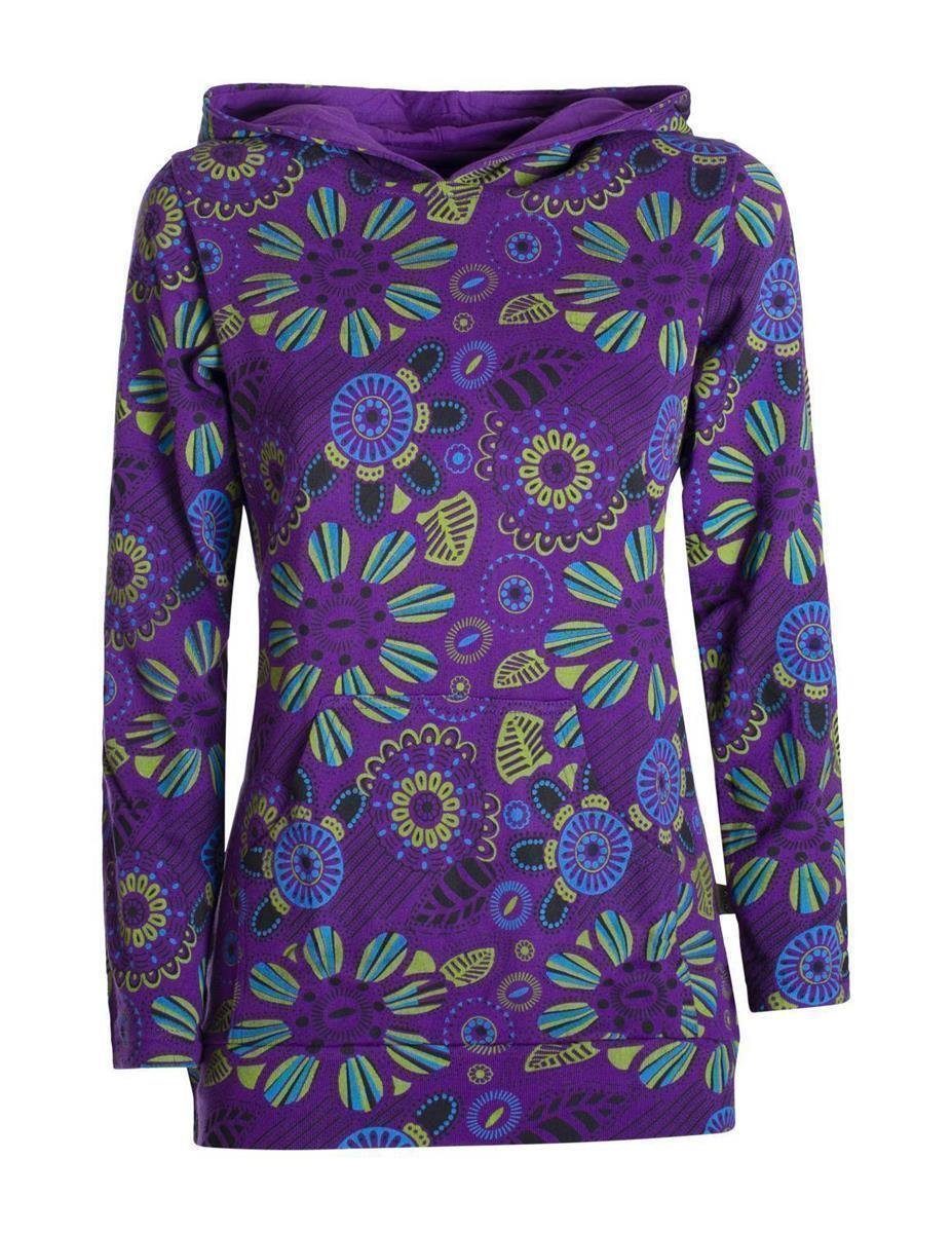 Vishes Kapuzenshirt Langarm Hoodie mit Blumen Druck und Kängurutasche Hippie, Goa Style