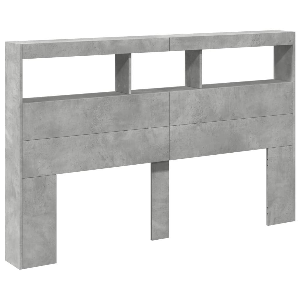 vidaXL Bett LED-Kopfteil mit Ablage Betongrau 160x17x102 cm (1-tlg)