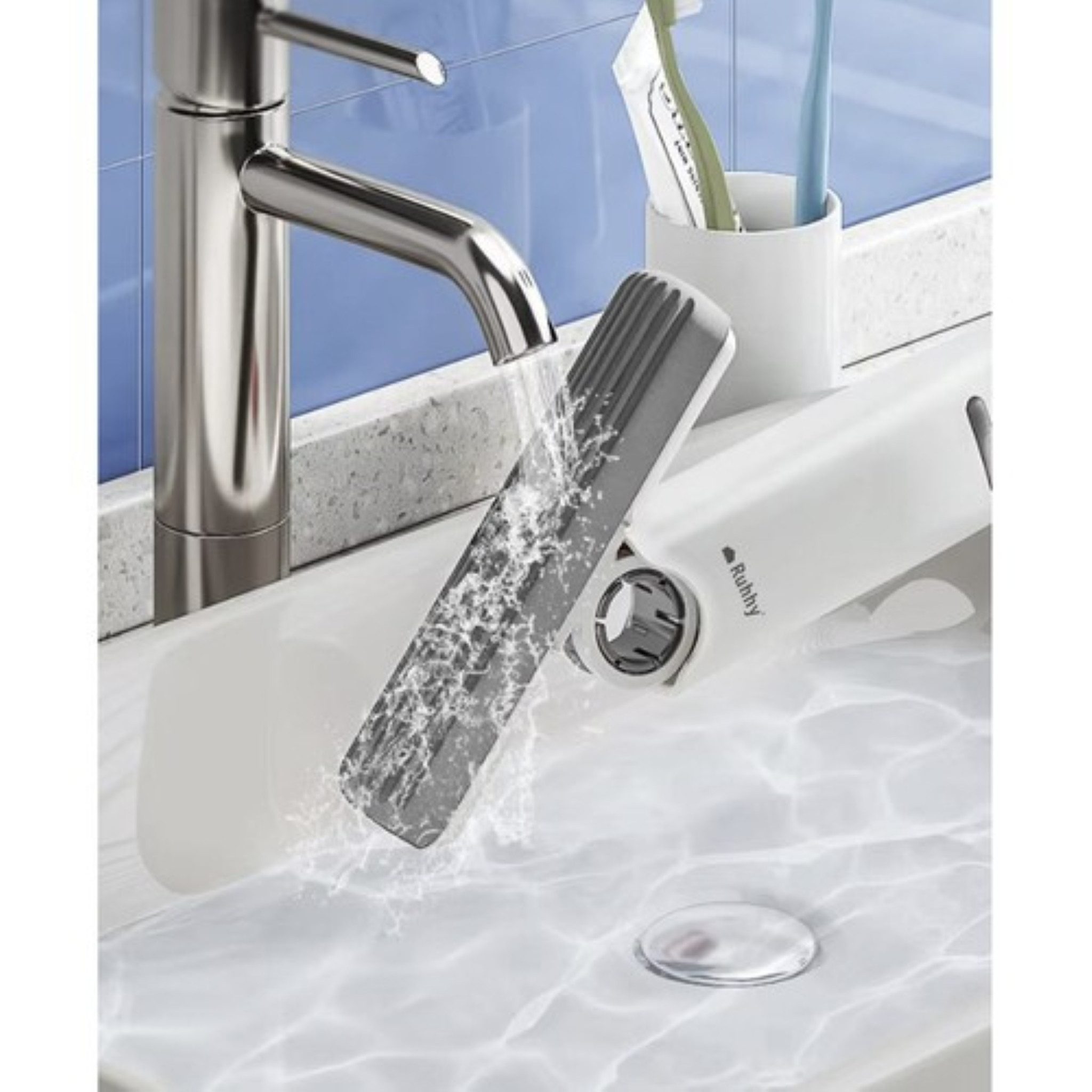Ruhhy Wischmopp Mini-Mopp mit Wasserpressmechanismus und beweglichem Reinigungskopf, (Mini-Mopp-Set mit innovativem Pressmechanismus und 2 Reinigungspads), Mini-Mopp mit Wasserpressmechanismus für streifenfreie Reinigung