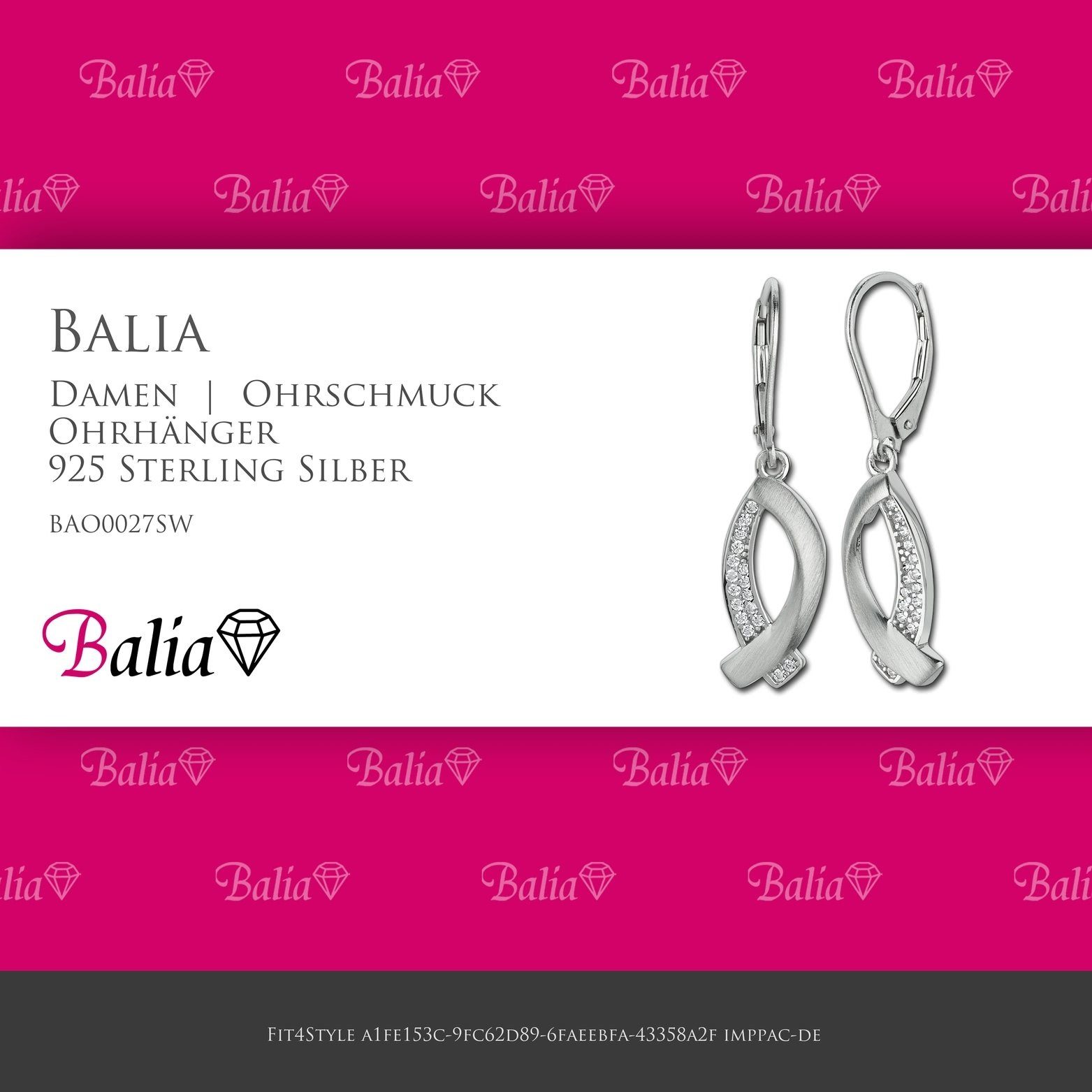 Balia Paar Ohrhänger Balia 3,2cm Silber, Ohrhänger matt ca. Länge Damen aus Ohrringe Damen Sterling und 925 poliert (Ohrhänger), Fisch