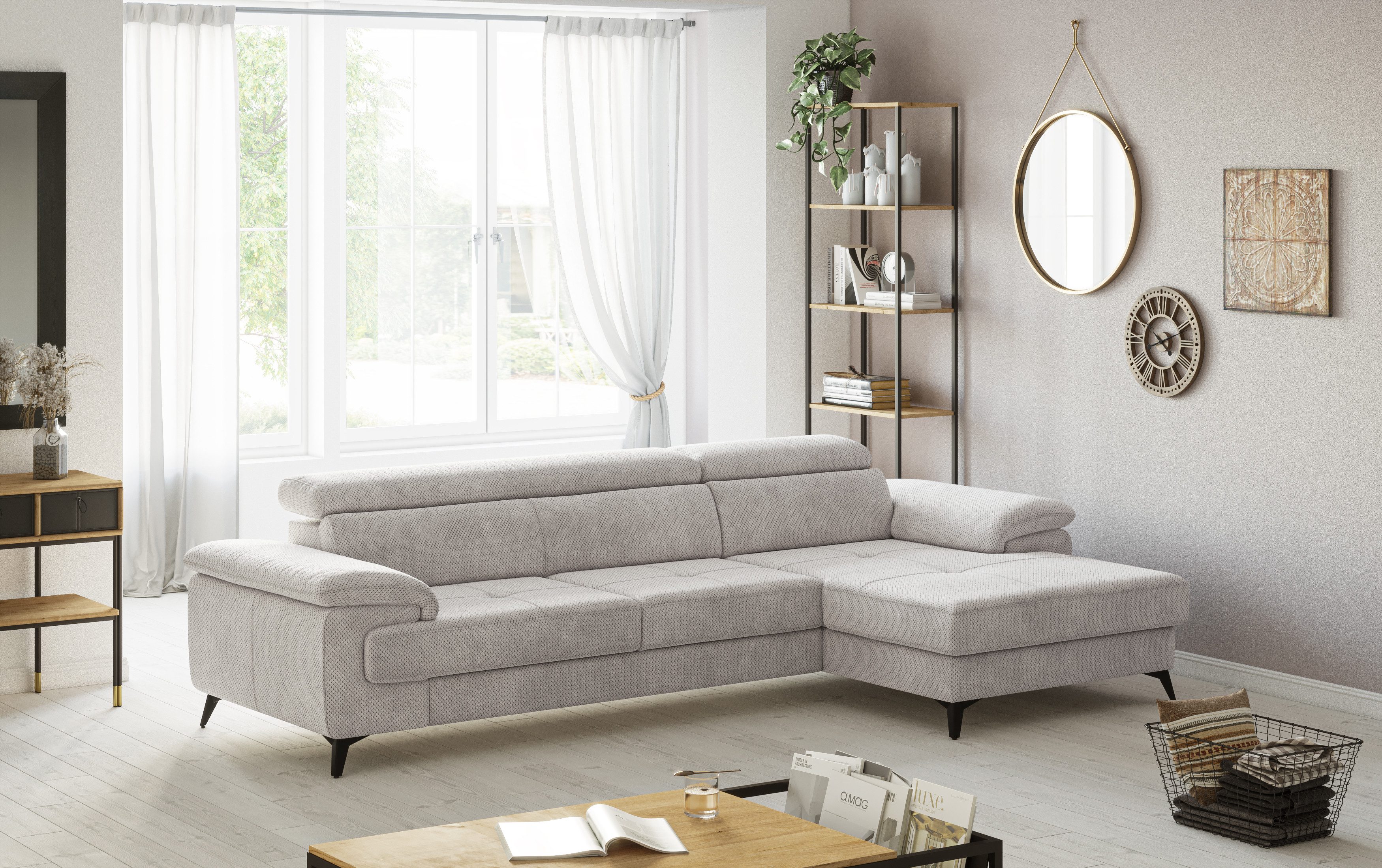 OTTO home Ecksofa Astra L-Form, B: 300 cm, inkl. Kopfteilverstellung, opt. Schlaffunktion + XL-Bettkasten, LF:222x124cm, Wellenunterfederung