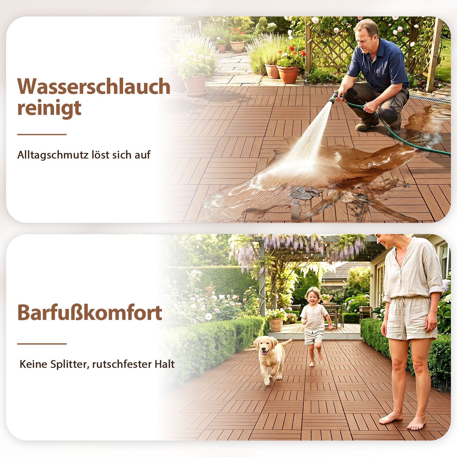 Clanmacy Terrassenplatte Kunststoff-Bodenfliesen 66 Stück 30x30cm Klickfliesen Rotbraun, Kunststoff 30x30, Braun